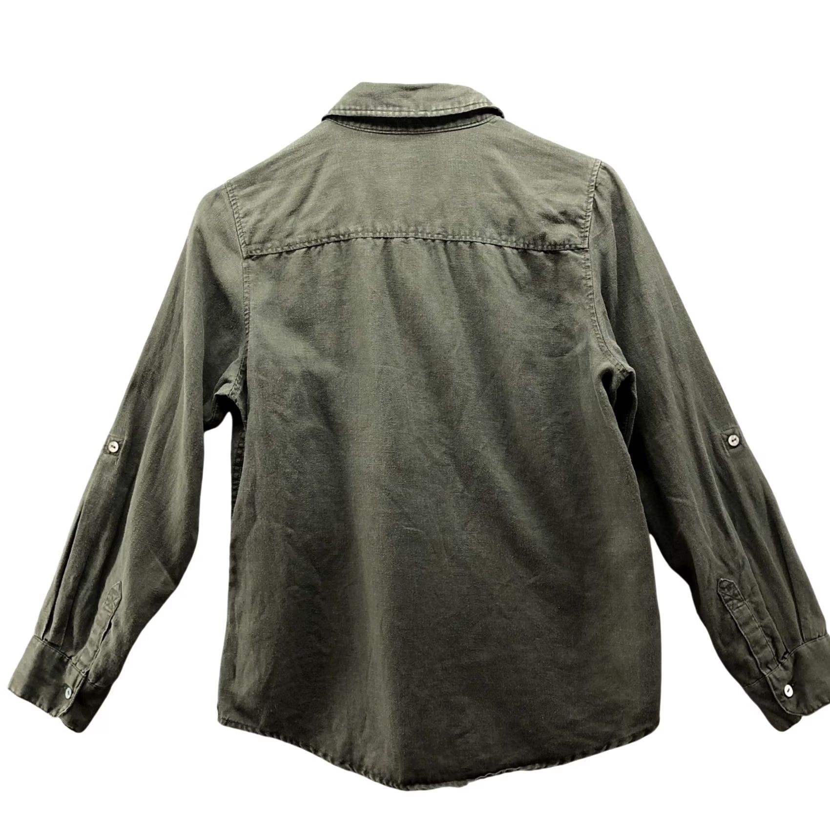 Vintage VINTAGE Kate Hill 100% Linen Button Down Shirt Womens SP Army Green Roll Tab Sleeve Shirt Size S / US 4 / IT 40 - 2 Thumbnail