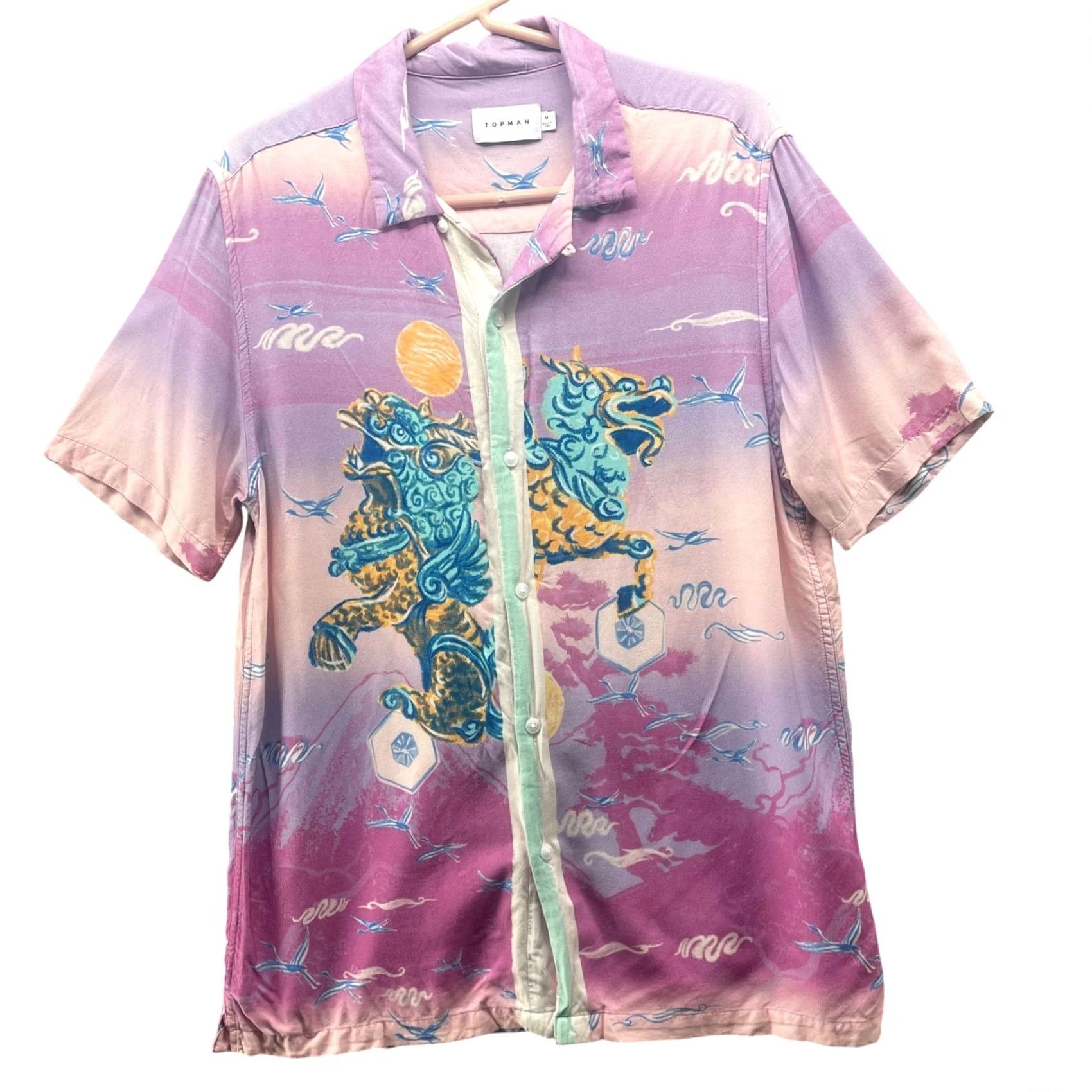 Topman VINTAGE? No. Topman Camp Shirt Mens M Purple Chinese Dragon Print Resort Short Sleeve Size US M / EU 48-50 / 2 - 2 Thumbnail