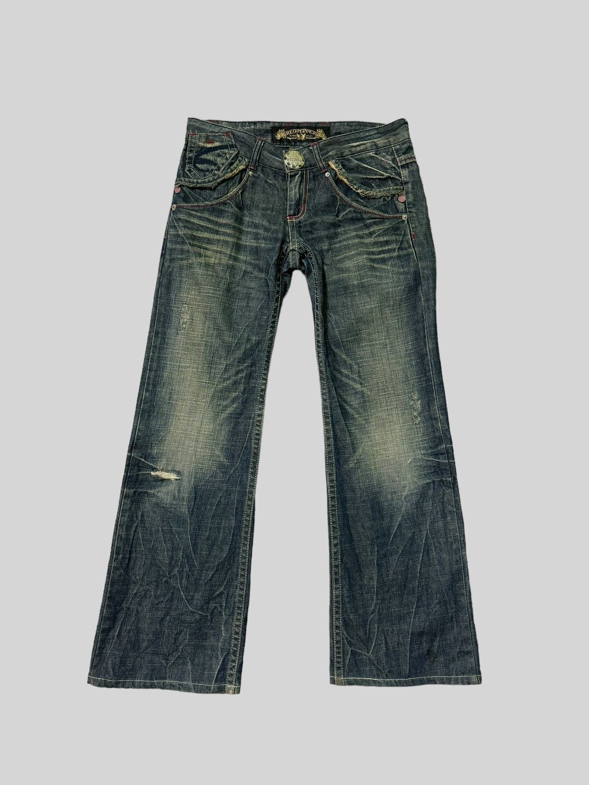 Japanese Brand Flare REDPEPPER Patches Zipper Clawmark Low Rise Denim Size US 29 - 2 Thumbnail