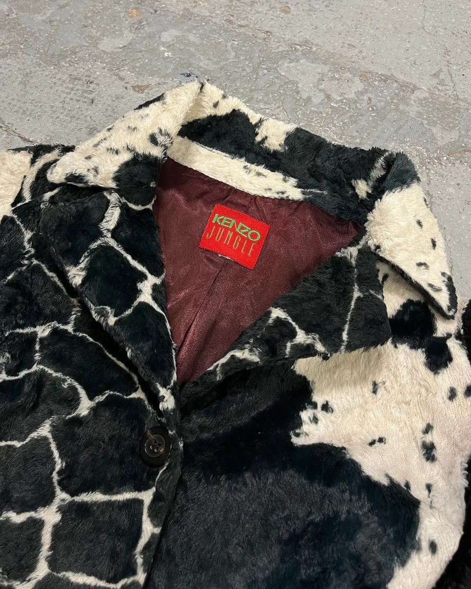 Kenzo 1990s Kenzo Black & Cream Animal Print Faux Fur Blazer Jacket Size S / US 4 / IT 40 - 5 Thumbnail