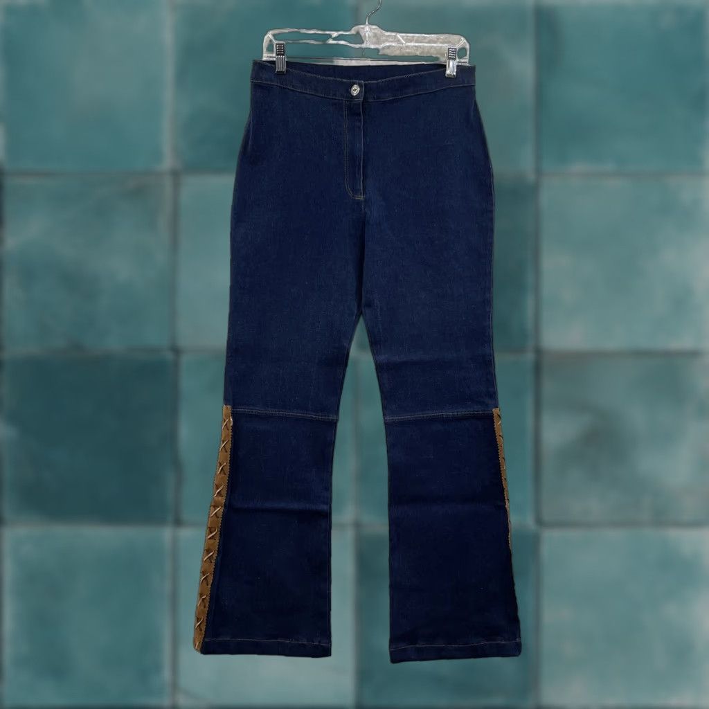 Vintage VINTAGE 90s Y2K Jeans 12 30 Lace-Up Bootcut Flare High Waisted 70s Boho Festival Jeans Womens M 30" Blue Too Hot Size 34" / US 12 / IT 48 - 1 Thumbnail