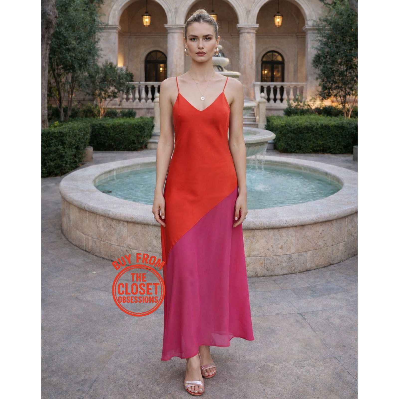 Mango Mango Red Pink Colorblock Asymmetrical Maxi Dress NWT Size M / US 6-8 / IT 42-44 - 6 Thumbnail