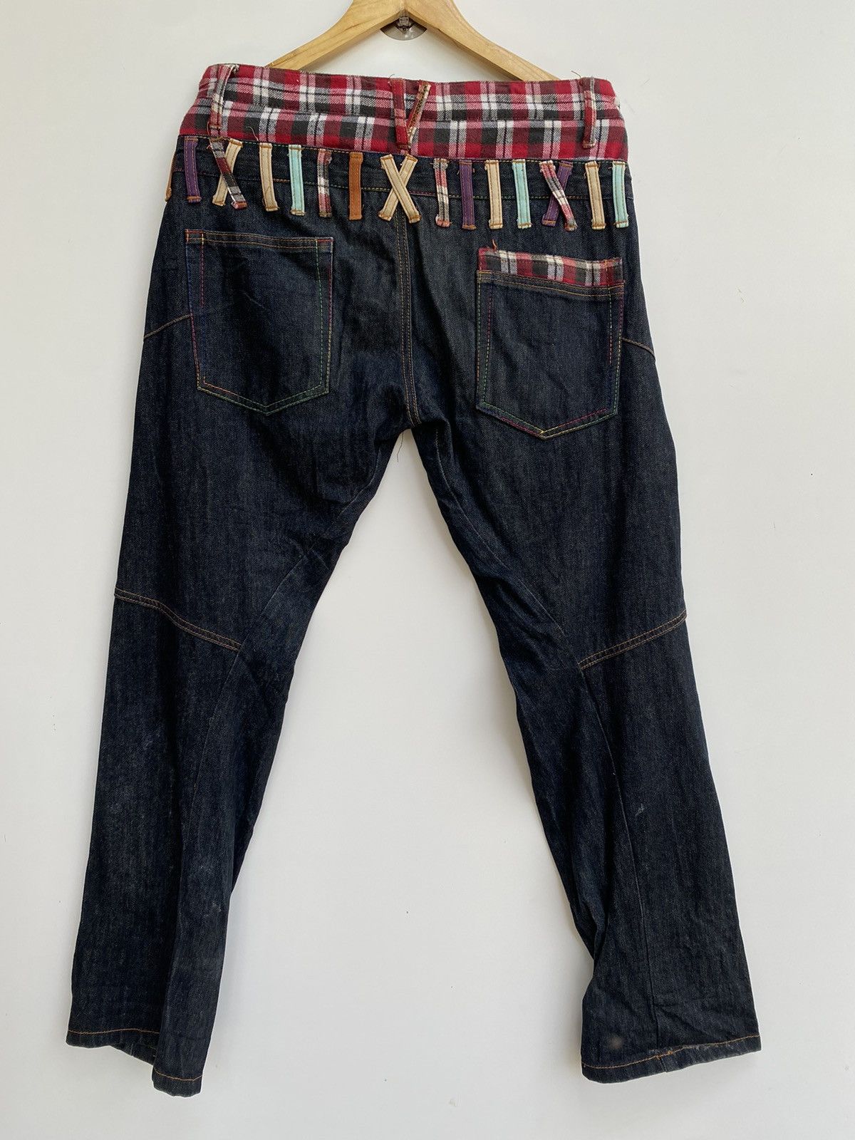 Japanese Brand Vtg Nylaus. Denim Double Waist Flag Logo Size US 35 - 2 Thumbnail