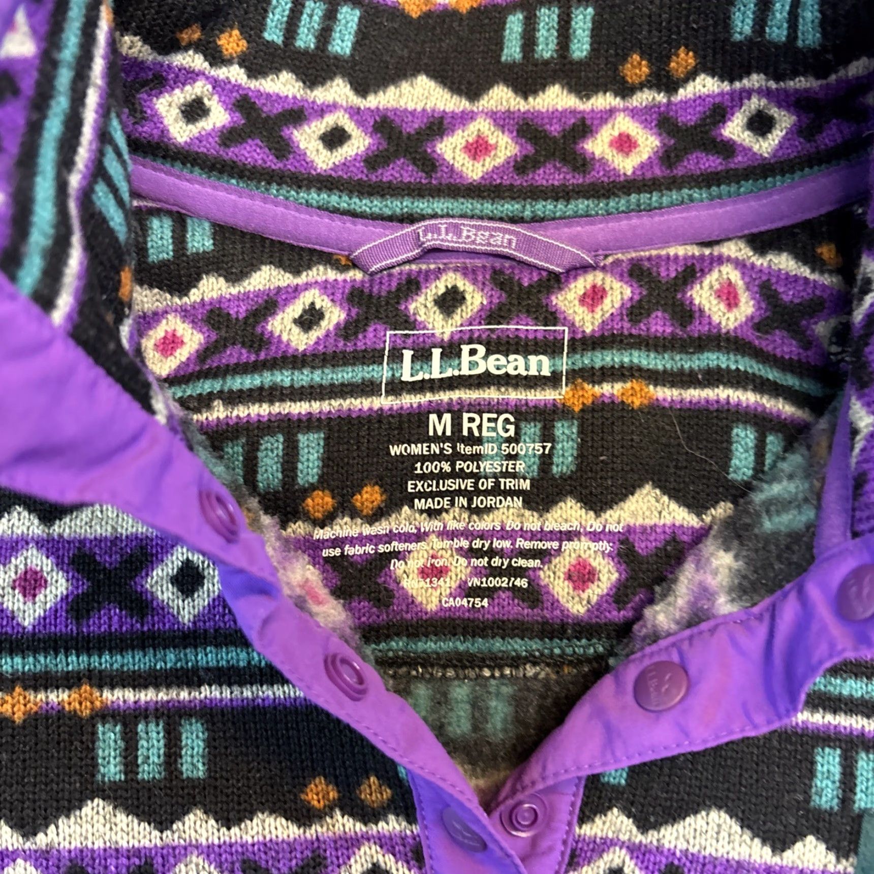 Vintage LL Bean Purple Aztec Striped Womens Med 1/4 Snap Fleece Pullover Southwest Boho Shirt Adults Womens Size M / US 6-8 / IT 42-44 - 3 Thumbnail