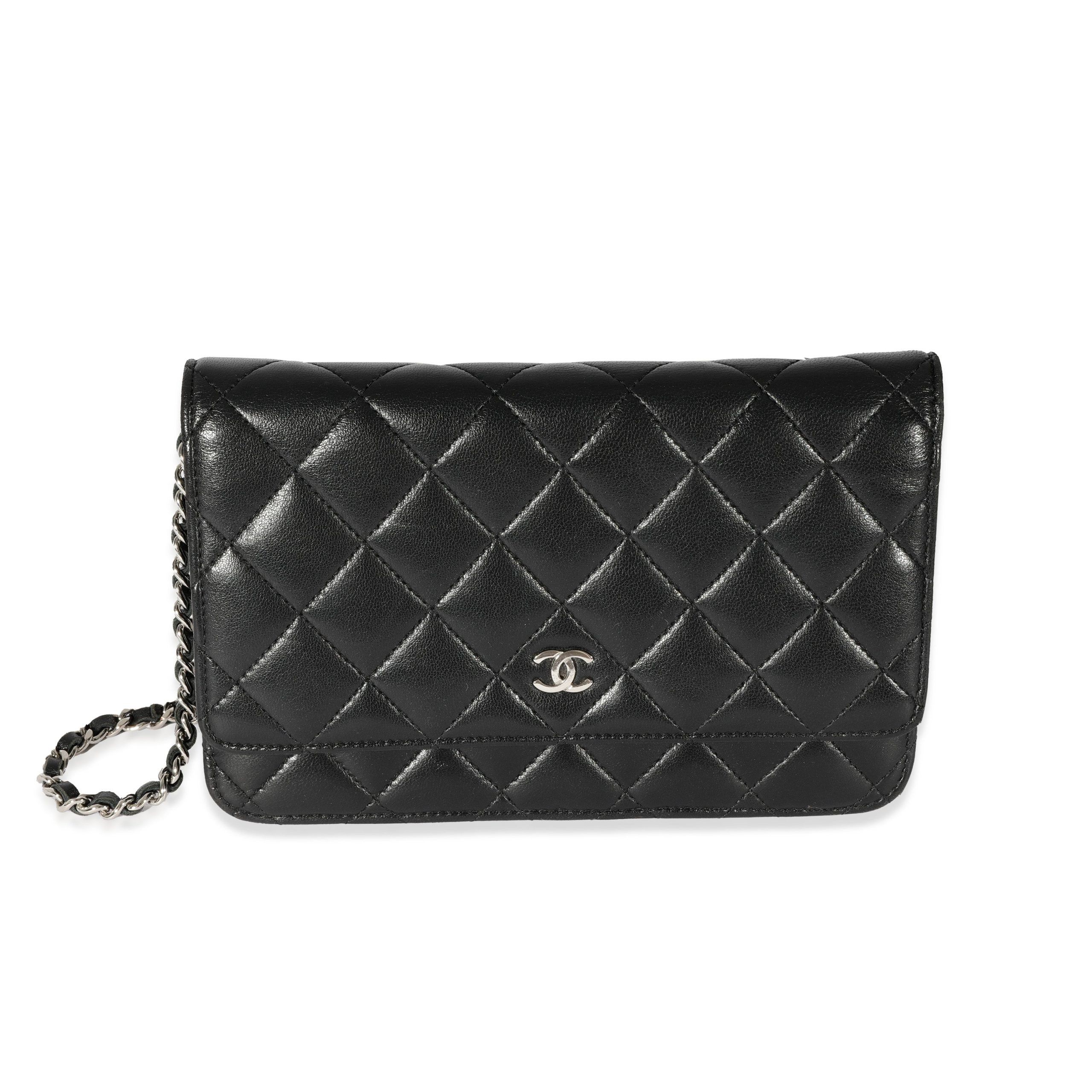 image of Chanel Black Quilted Lambskin Wallet On Chain, Women's