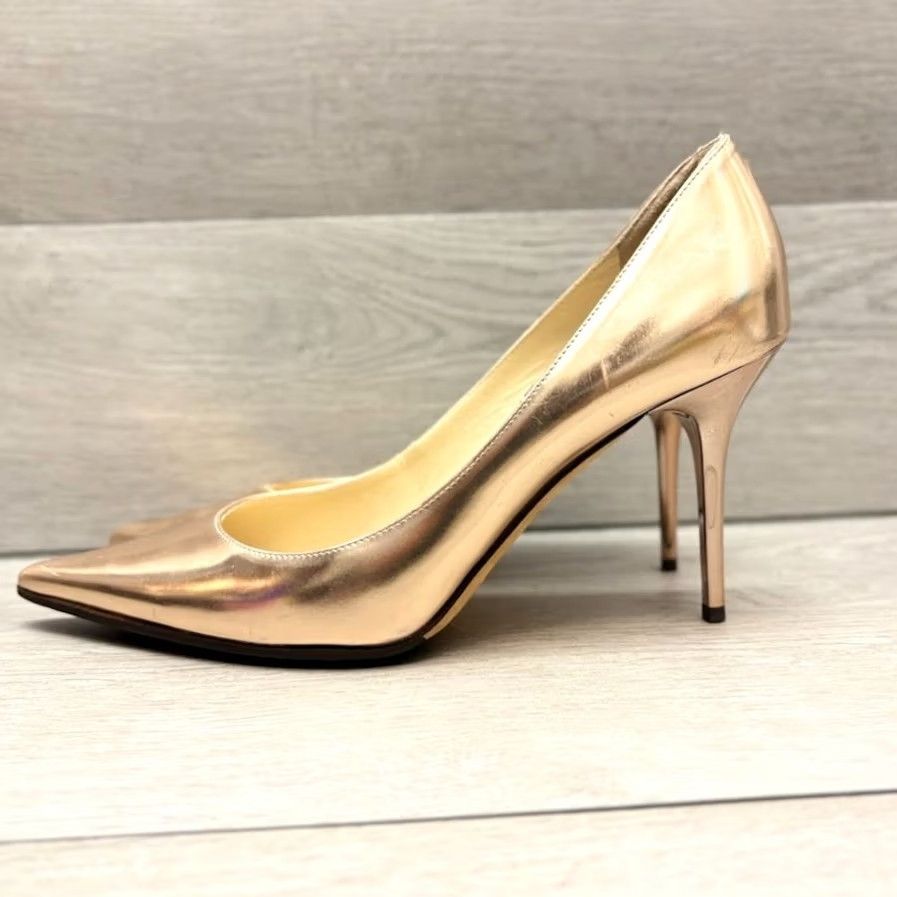 Jimmy Choo Jimmy Choo Pump Heel Stiletto Womens EU 40 Gold Ballet Pink Liquid Mirror Leather Pump Size US 7 / IT 37 - 4 Thumbnail