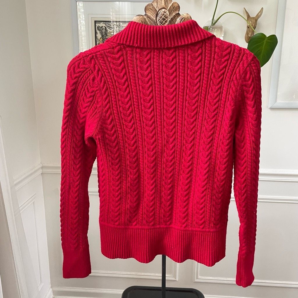 Other Talbots Garnet Red Cable Knit Open Front Cardigan Sweater M Size M / US 6-8 / IT 42-44 - 4 Thumbnail