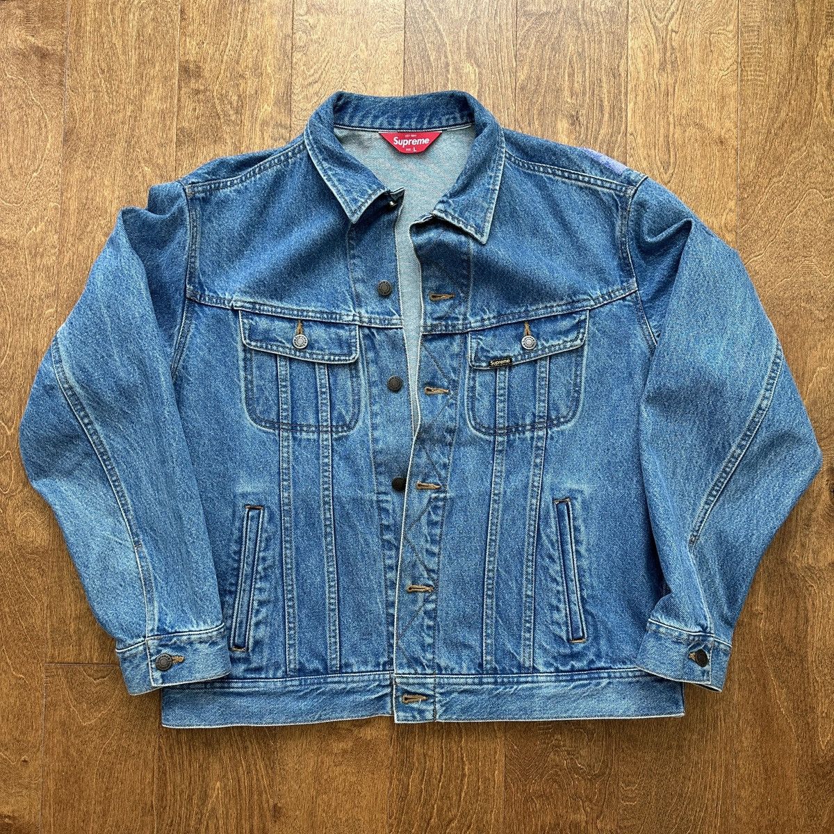 Supreme Supreme New York Painted Trucker Denim Jacket Blue SS19 | Grailed