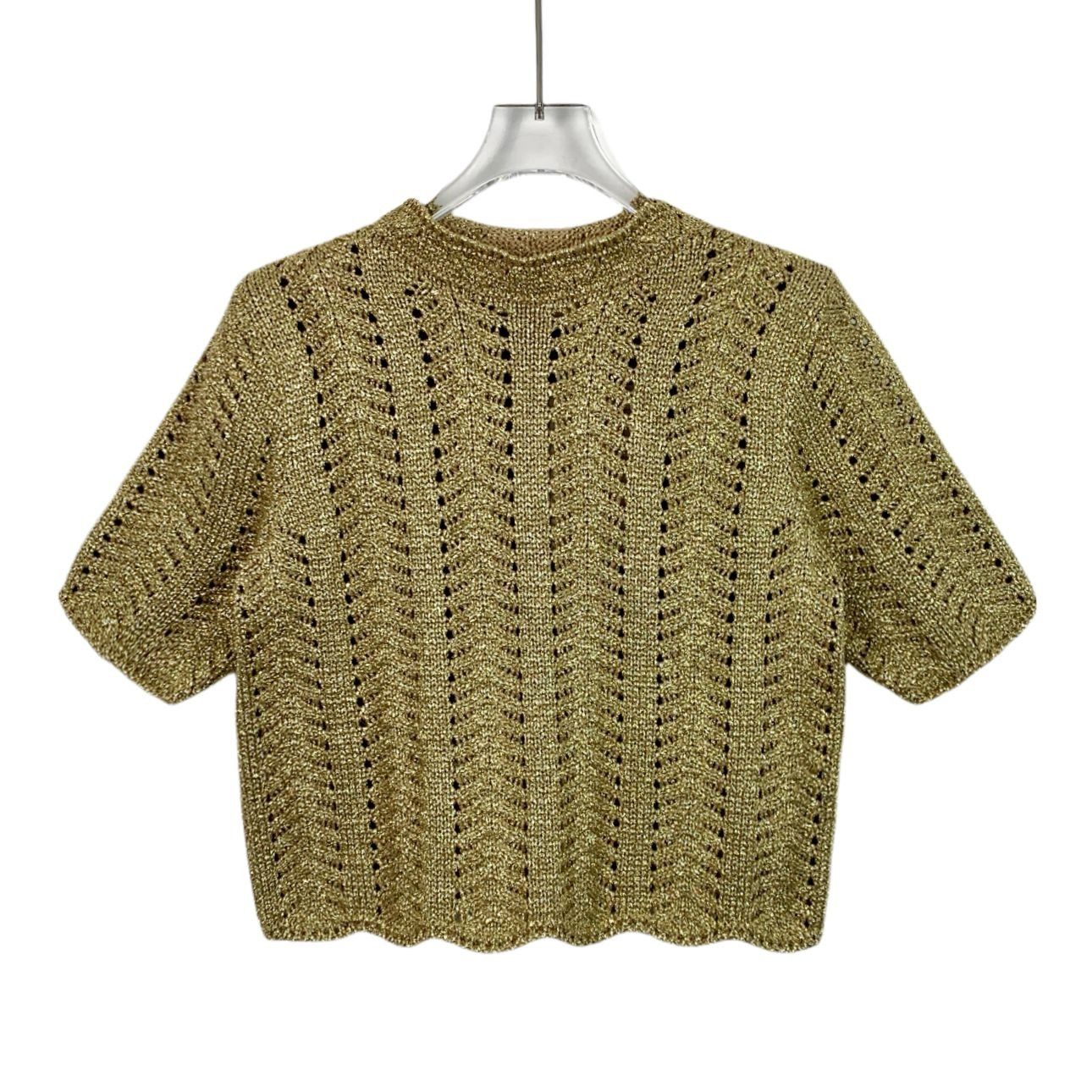 Gucci Gucci S Brown Gold Round Neck Knitted Short Sleeve Top Silk Size S / US 4 / IT 40 - 6 Thumbnail