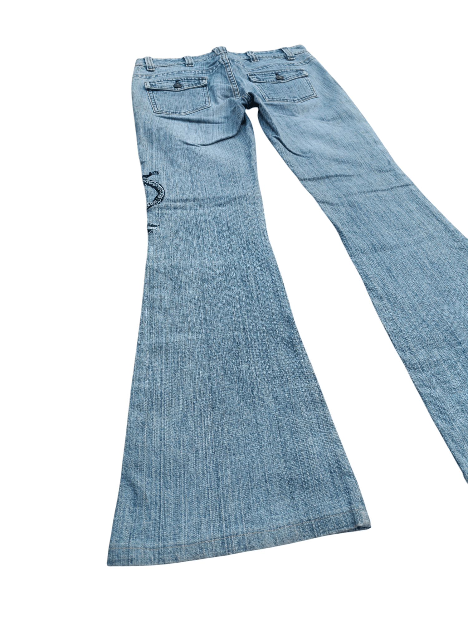 If Six Was Nine × Japanese Brand INSANE Vintage Embroidered Dragon Tribal Flared Denim Jeans Size US 28 / EU 44 - 12 Thumbnail