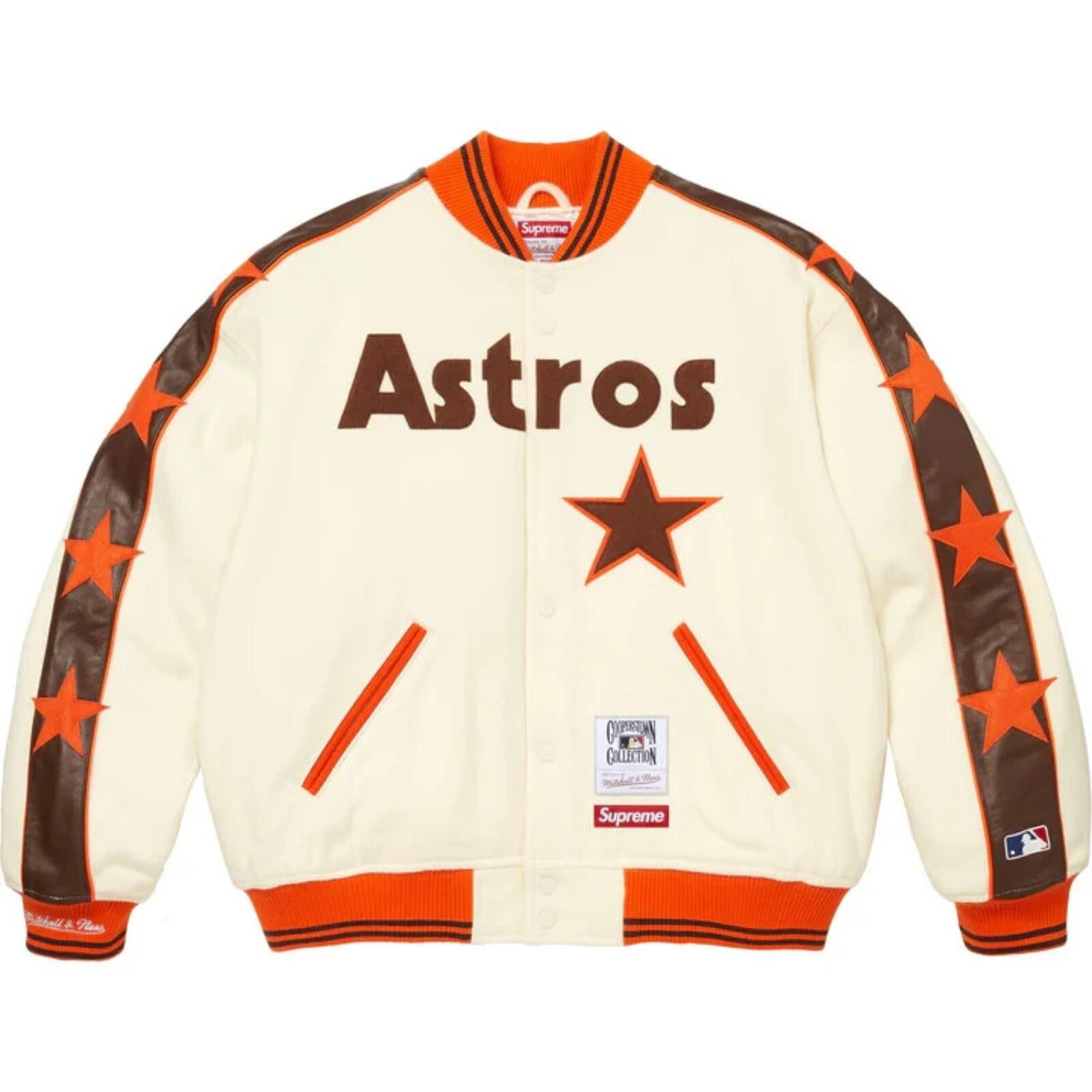 Supreme Supreme x Mitchell & Ness Varsity Jacket Beige Orange Astros Size US L / EU 52-54 / 3 - 1 Thumbnail