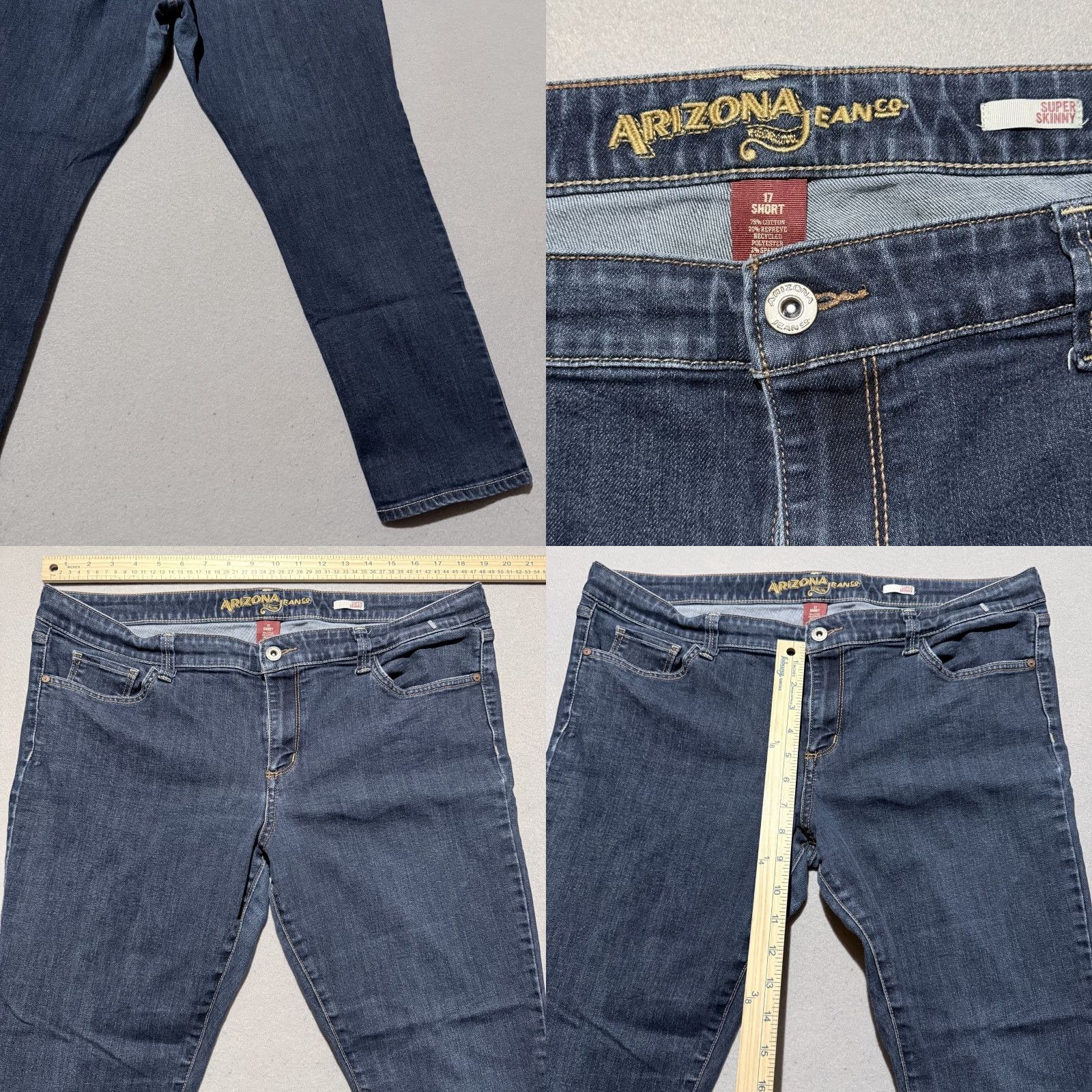 Vintage Arizona Jeans Jeans Women Blue 5-Pocket Stretch Pockets Zip Fly - 17 Short Denim Skinny City 90s Womens Size 38" / US 16 / IT 52 - 8 Thumbnail