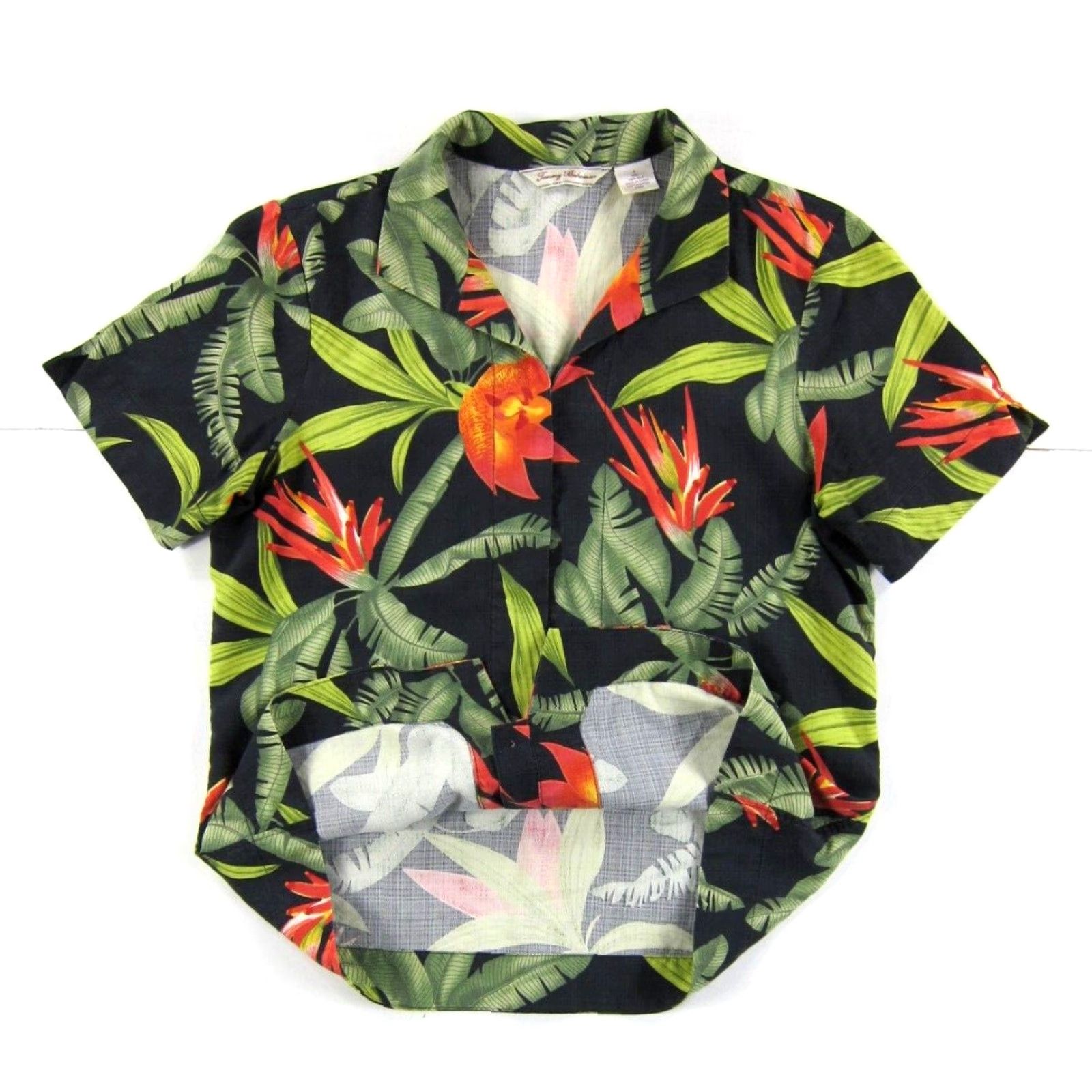 Tommy Bahama VINTAGE Tommy Bahama 100% Silk Black Green Orange Button Up Hawaiian Shirt Blouse S 4/6 Size S / US 4 / IT 40 - 5 Thumbnail
