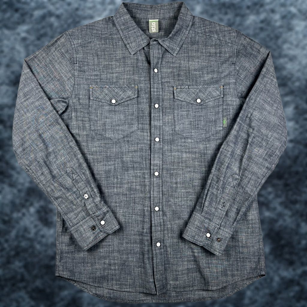 Denime Stio Ashton Chambray Shirt Medium Mens Blue Western Rodeo Pearl Snap Size US M / EU 48-50 / 2 - 1 Thumbnail