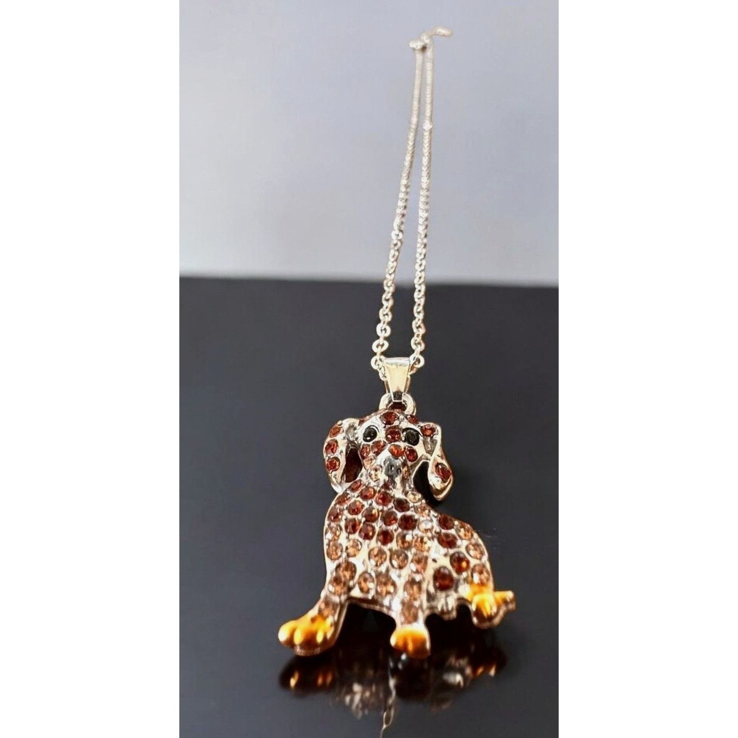 Handmade Dachshund Necklace New Rhinestones 16 inch Chain 2 piece Set Size ONE SIZE - 5 Thumbnail
