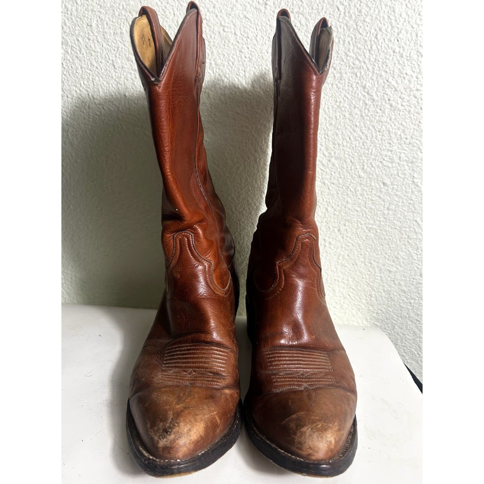 Tony Lama VINTAGE Tony Lama Men’s Boots Western 9 D Leather Cowboy USA Brown Leather 6150 Mens Size US 9 / EU 42 - 7 Thumbnail