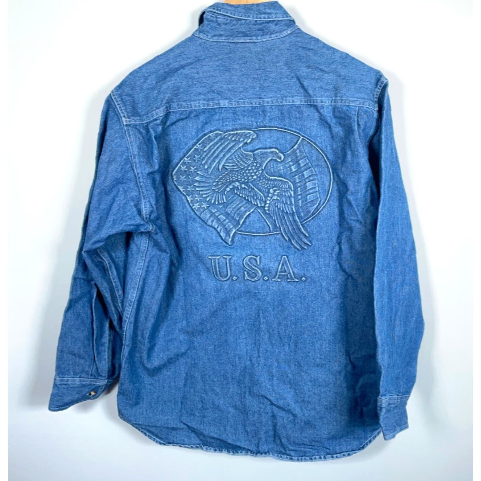 Vintage VINTAGE Heavyweight Embossed Denim Shirt Blue 100% Cotton Prime Union Wear Button-Up Size US L / EU 52-54 / 3 - 2 Thumbnail