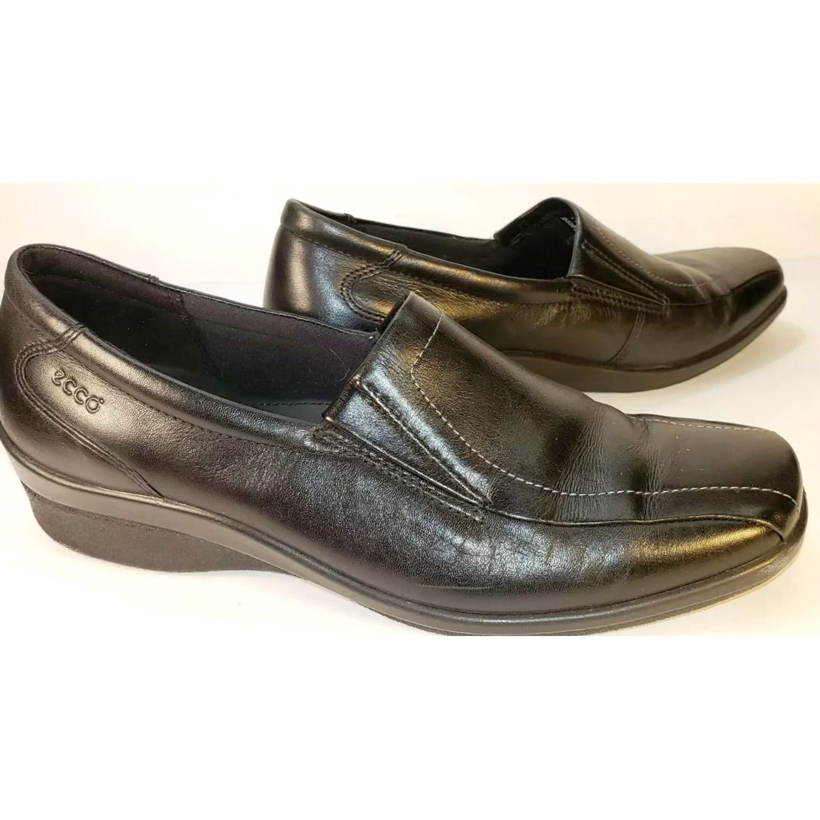 Ecco ECCO Women's Square Toe Wedge Slip-on Leather Black 9.5M 40EU Comfort Shoe Size US 8 / IT 38 - 5 Thumbnail