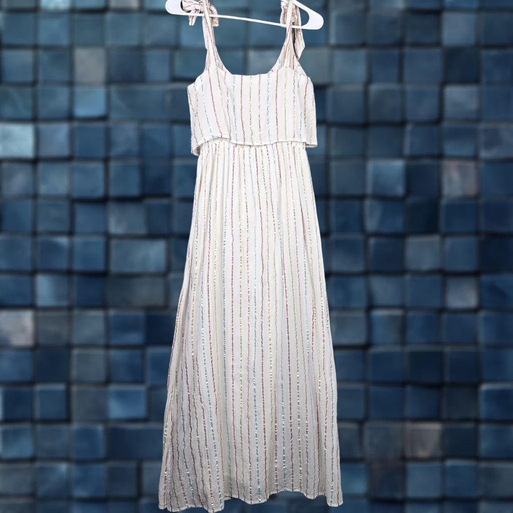 Zanerobe SEZANE Dress Maxi Striped Augusta Metallic Tie Shoulder V-Neck 34 Adult Womens Multicolor Mockup: Not Applicable Size XXS / US 00 / IT 34 - 1 Thumbnail