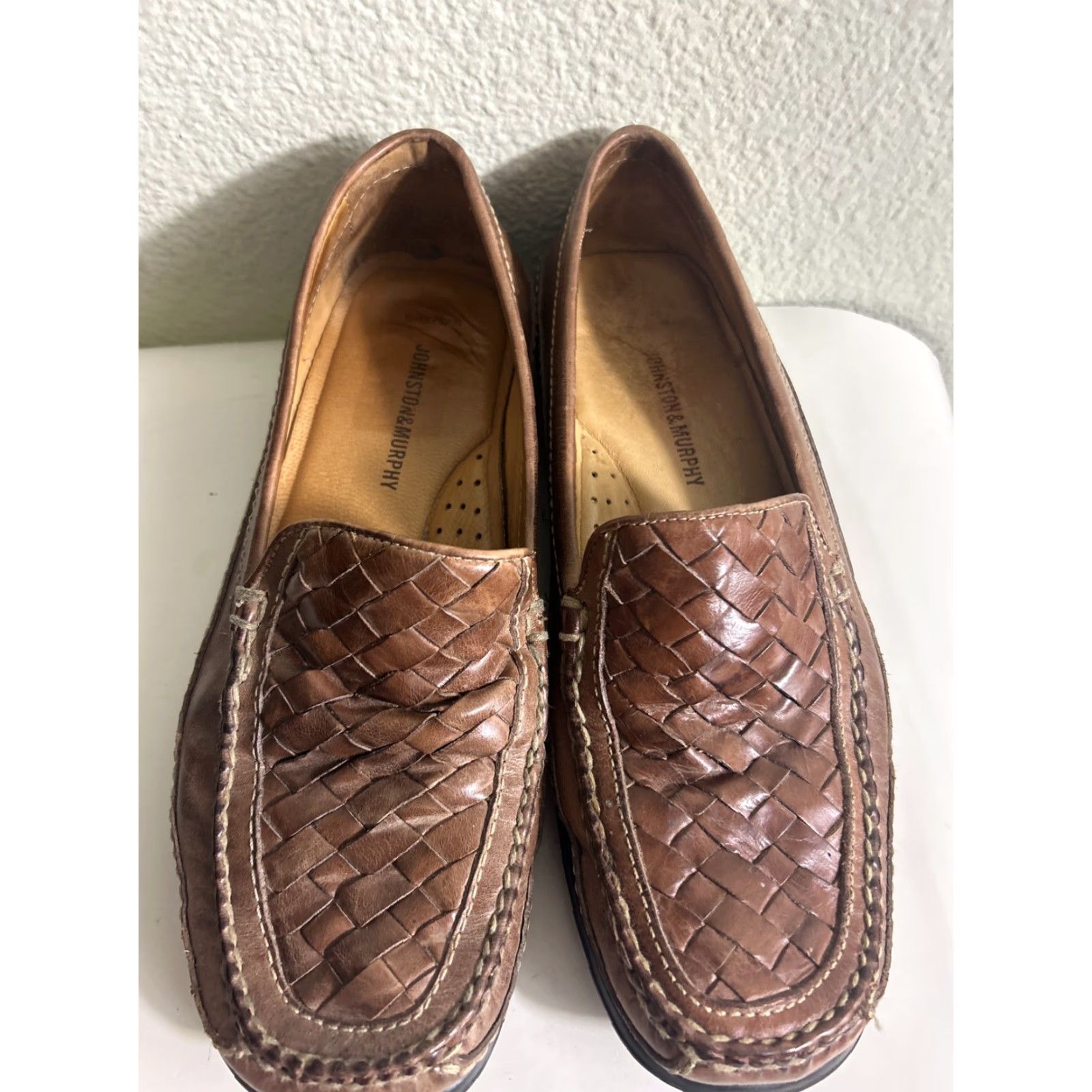 Johnston & Murphy Johnston & Murphy Loafers Woven Leather Slip On Brown Mens Size 9.5 M Comfort Square Toe Size US 10 / EU 43 - 7 Thumbnail