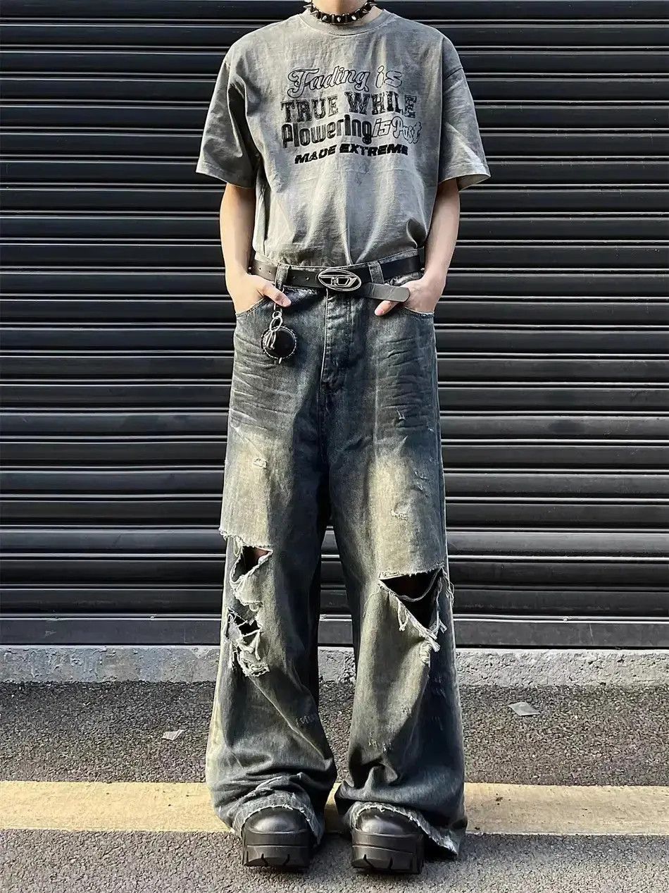 Japanese Brand Hip hop ripped wide leg jeans Size US 30 / EU 46 - 1 Thumbnail