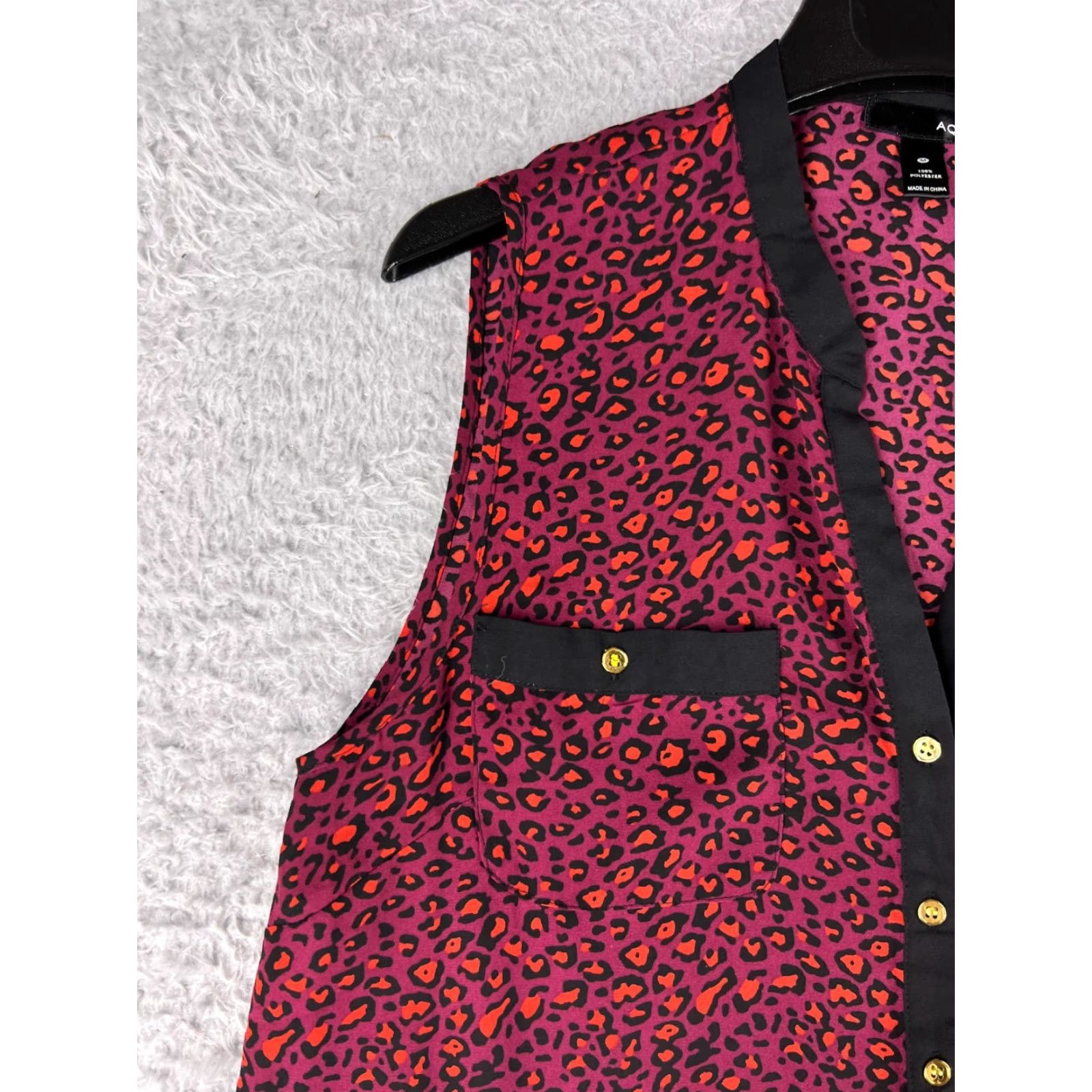 AQUA Aqua Purple Shirt Womens M Blouse Leopard Print Button V-Neck Sleeveless Knit Polyester Animal Print Casual Blouse Womens Size M / US 6-8 / IT 42-44 - 6 Thumbnail