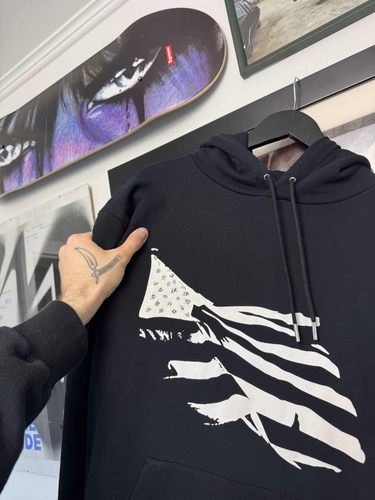 Celine Celine Flag Black Designer Hoodie Rhinestone Hedi Slimane Size US S / EU 44-46 / 1 - 2 Thumbnail