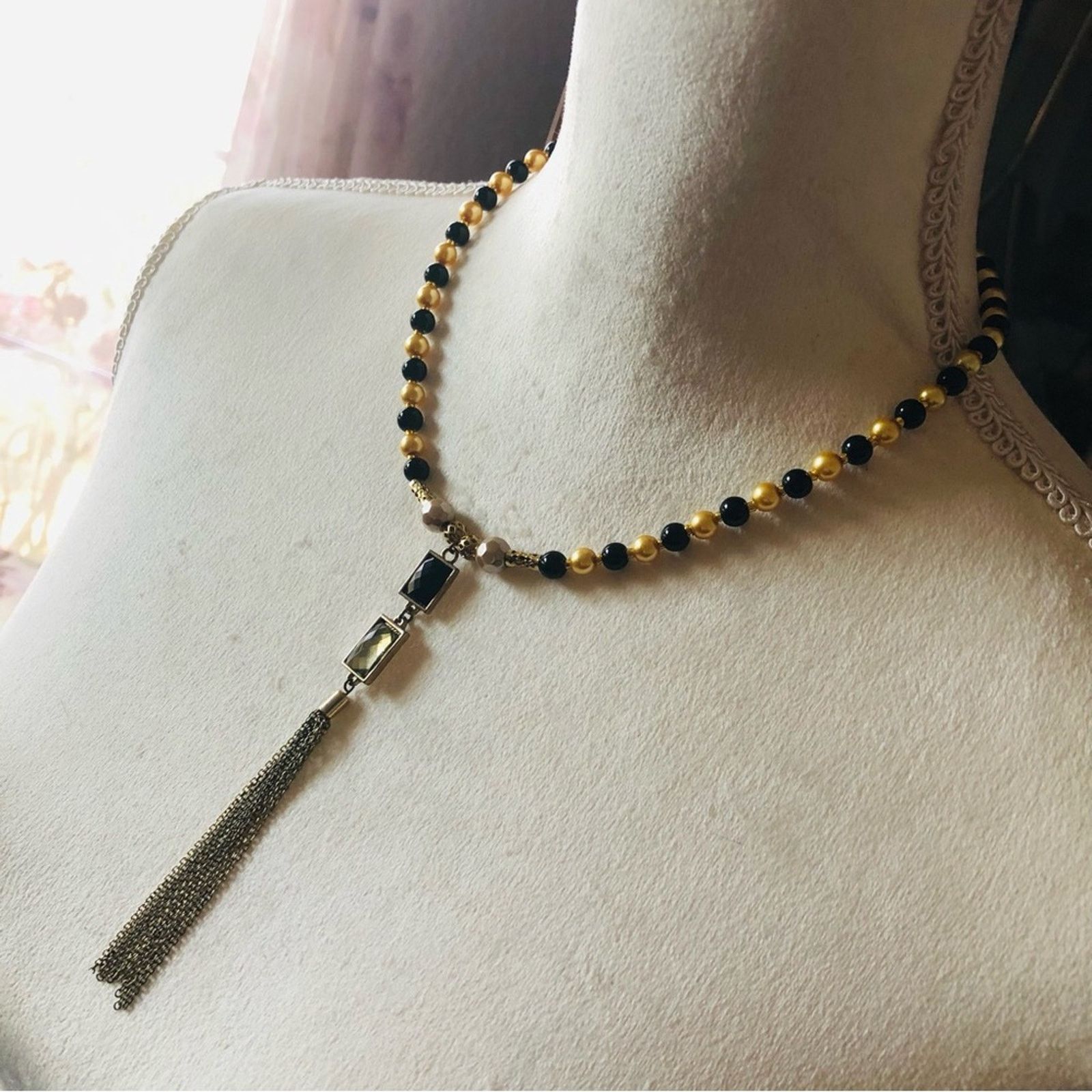 Handmade Handcrafted repurpose chain fringe Pearl necklace Size ONE SIZE - 4 Thumbnail