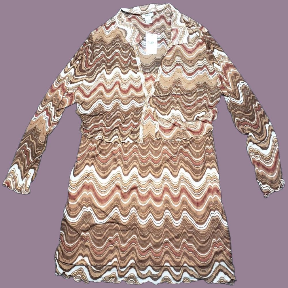 Vintage Rue21 Dress Womens Plus 3X Brown Wavy Cardigan Jacket Long Sleeve 2pc New Size XXL / US 16-18 / IT 52-54 - 1 Thumbnail