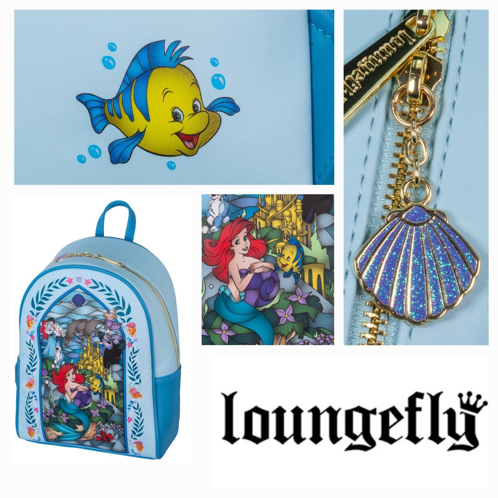 image of NWT Loungefly Little Mermaid Stained Glass Mini Backpack in Blue, Women's