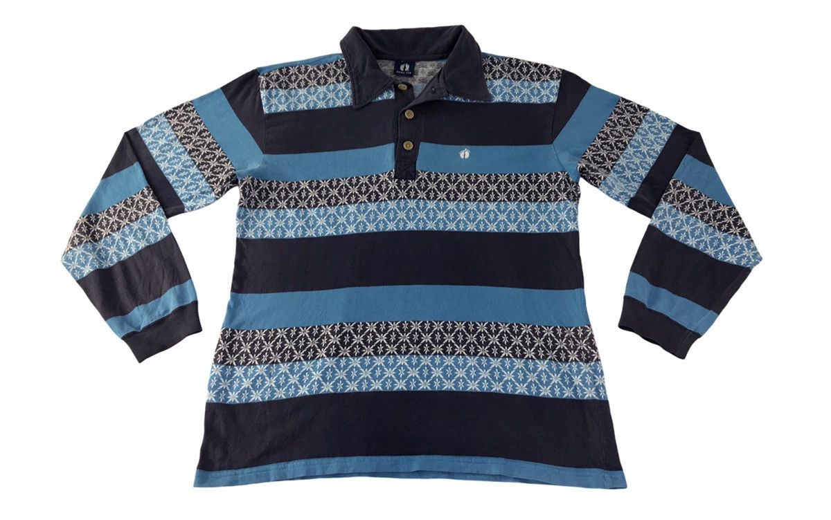 90s Hang Ten Striped Longsleeve Polo Tee T-shirt
