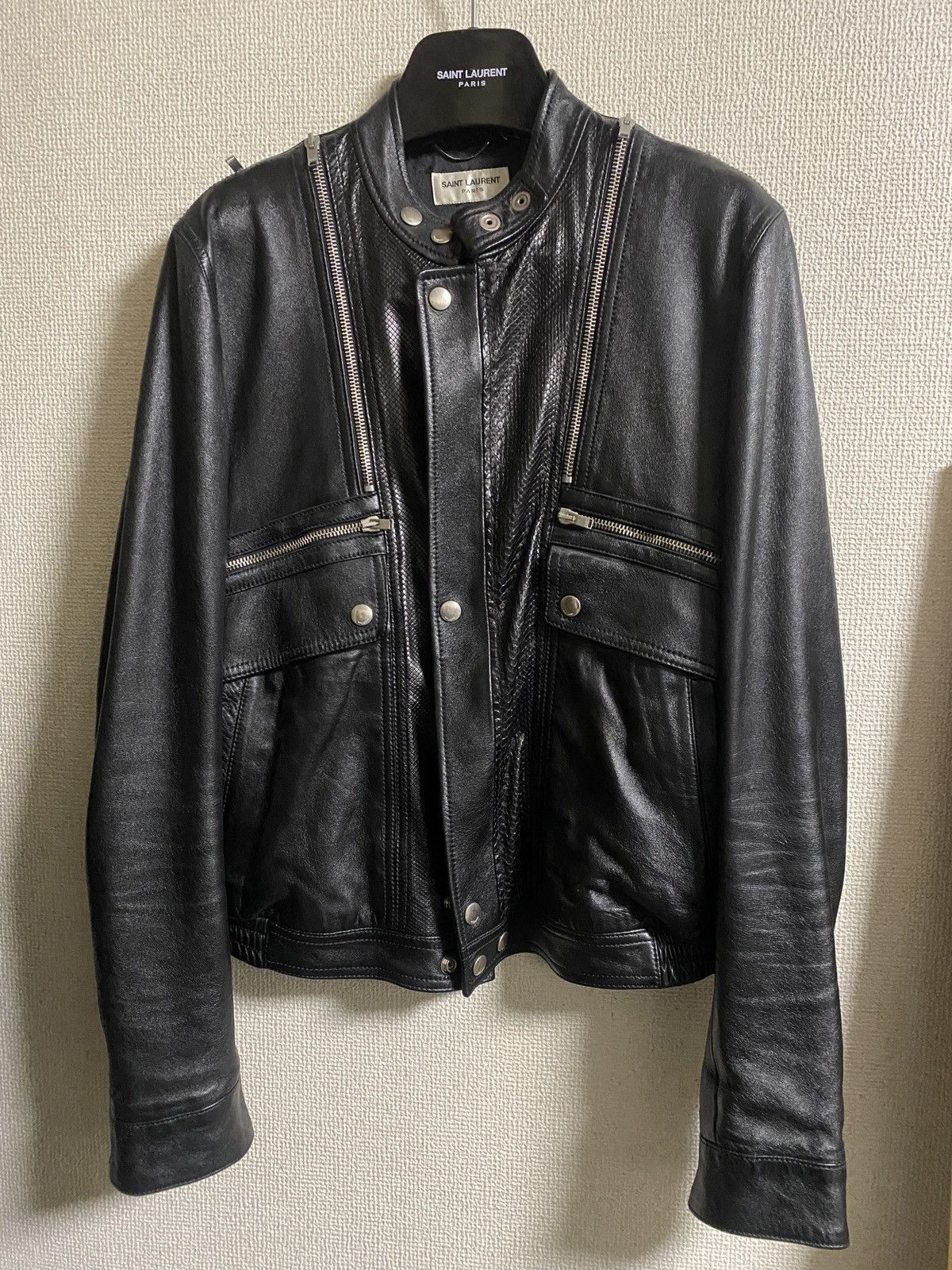 image of Python Leather Jacket Saint Laurent Paris By Hedi Slimane in Black, Men's (Size Medium)