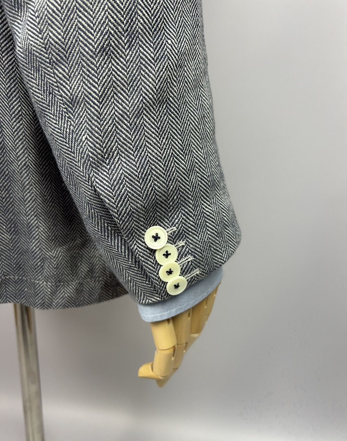 Designer × Gant GANT 100% Linen Herringbone Blazer Blue White Size EU52 Size 42R - 7 Thumbnail