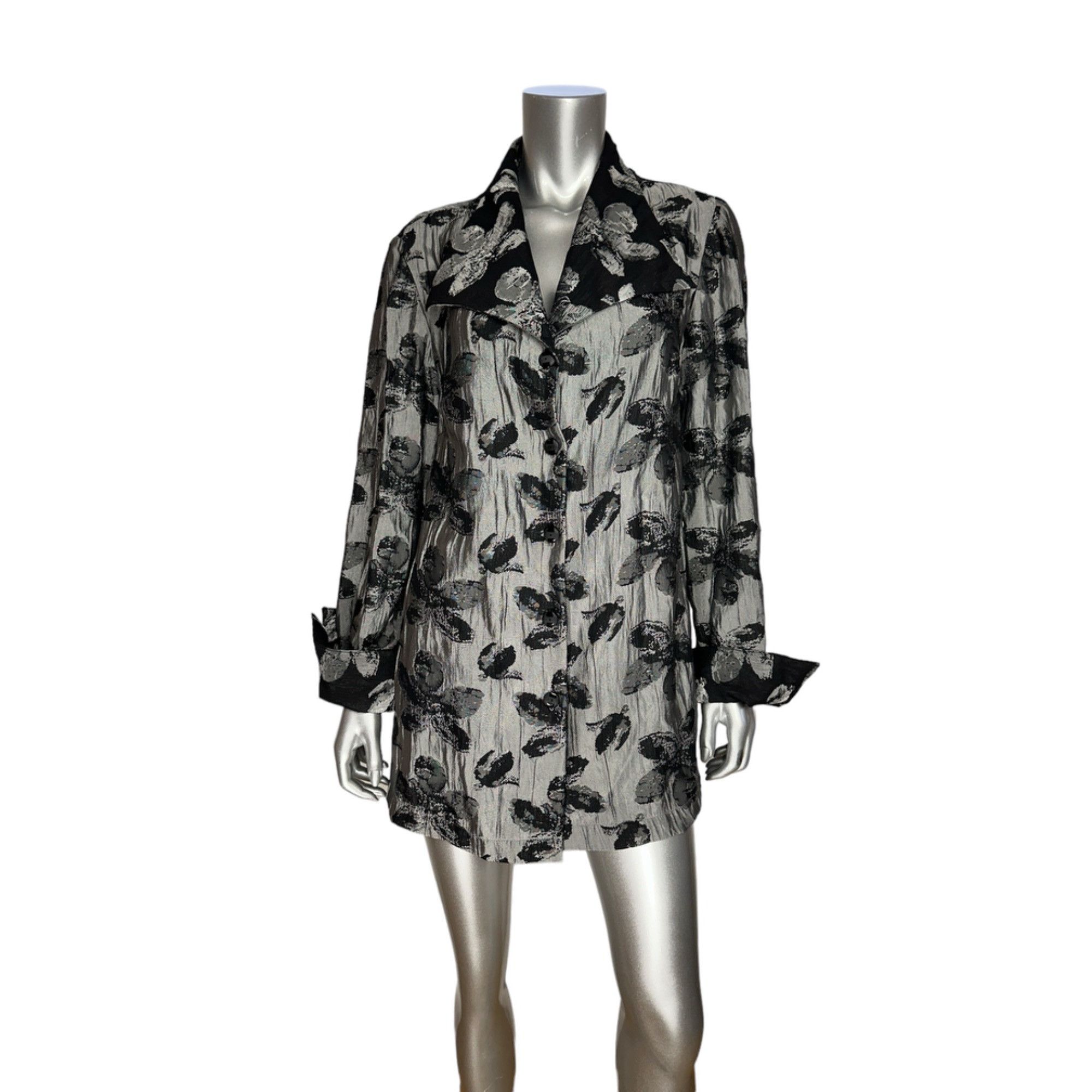 Vintage Criselda Lontok Gray & Black Floral Button-Front Tunic Jack Size XL / US 12-14 / IT 48-50 - 5 Thumbnail