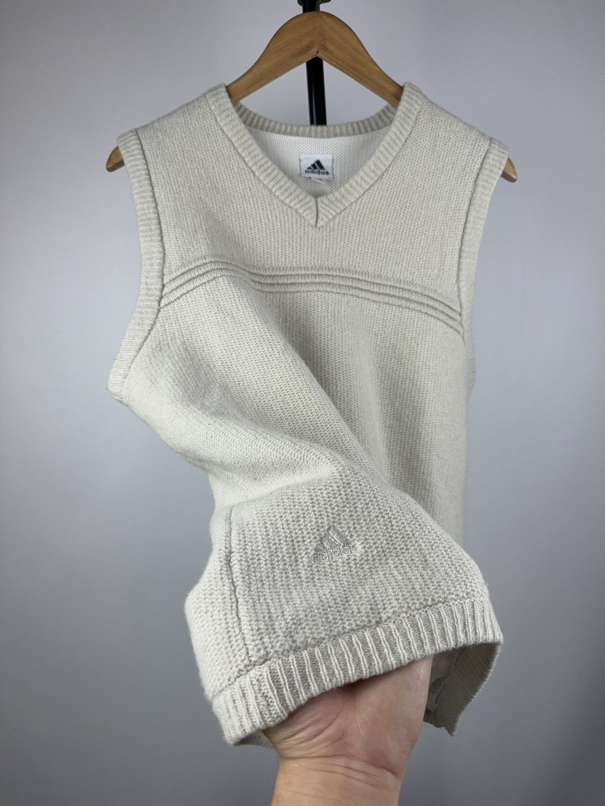 Adidas Vintage 00s Retro Adidas Golf Y2K Cream Wool Vest Size L / US 10 / IT 46 - 3 Thumbnail