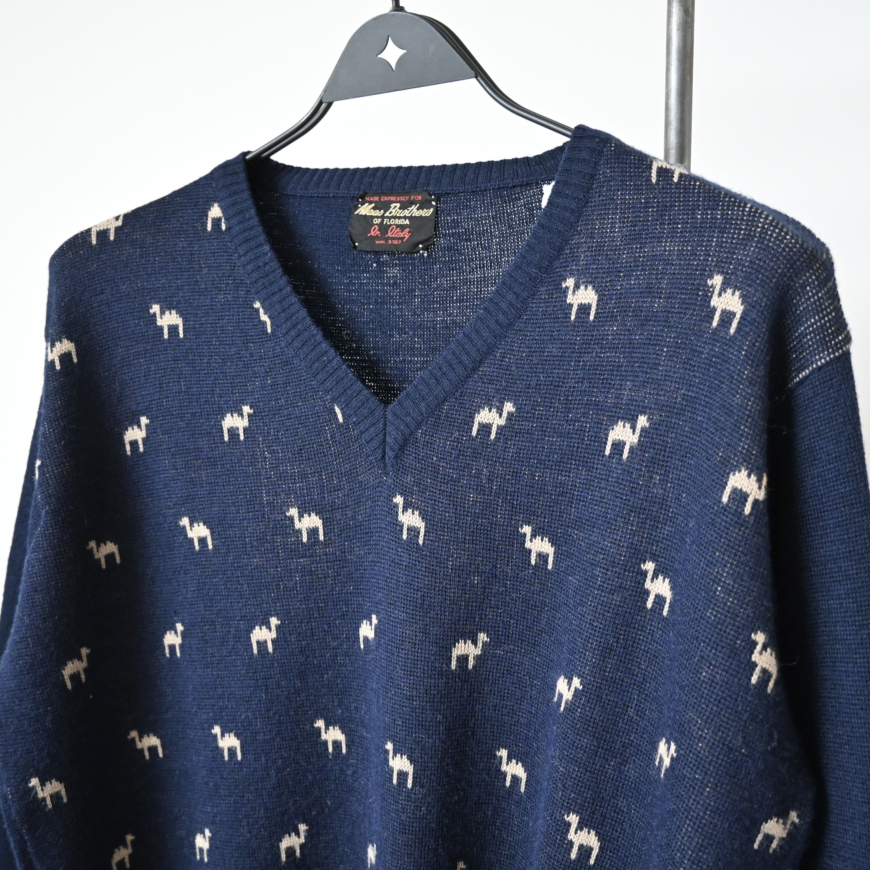 Vintage VTG 1980s Maas Bros camel jacquard sweater made in Italy Size US L / EU 52-54 / 3 - 9 Thumbnail