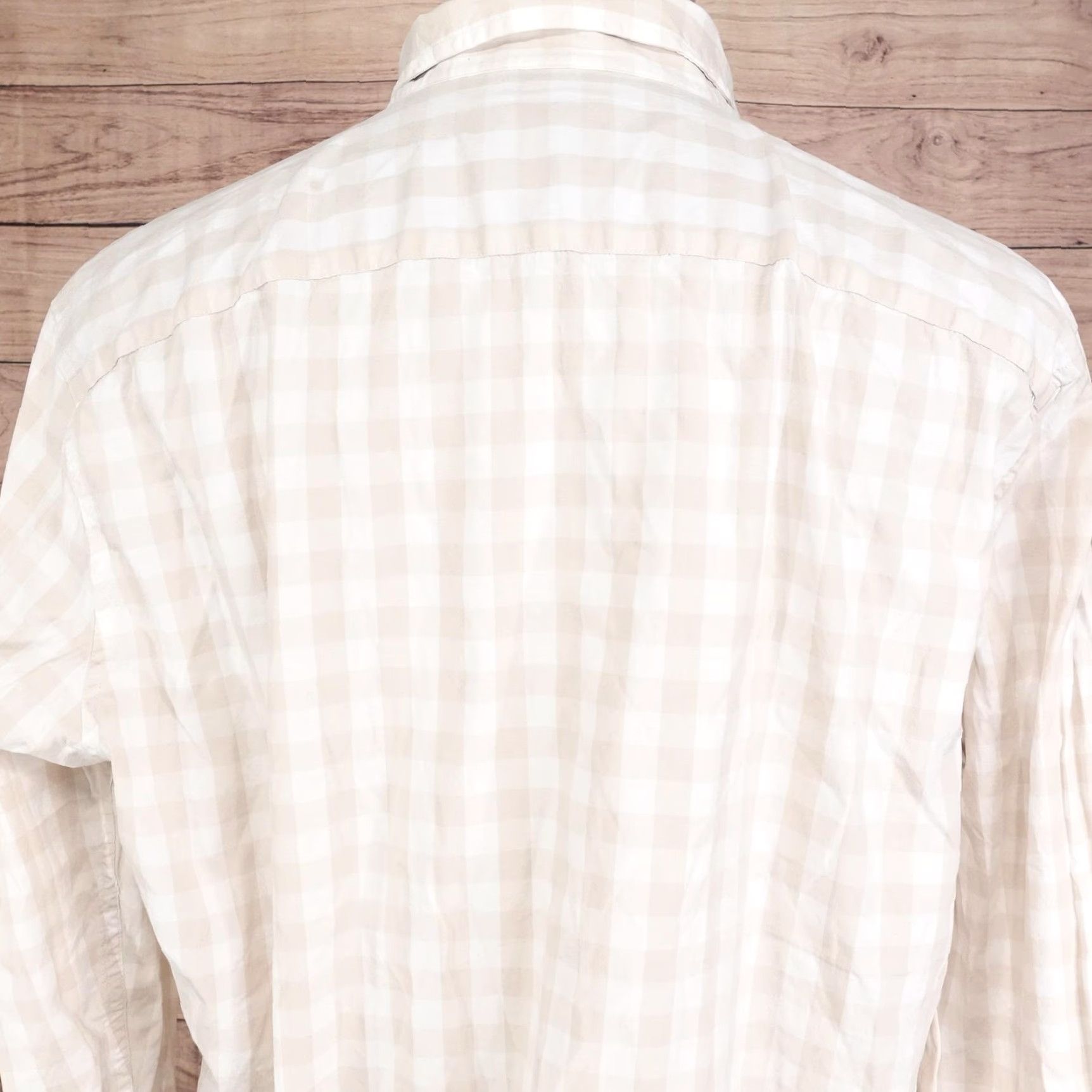 Abercrombie & Fitch ABERCROMBIE & FITCH Shirt Mens 2XL Beige White Gingham Long Sleeve Button-Up Stretch Size US XXL / EU 58 / 5 - 5 Thumbnail