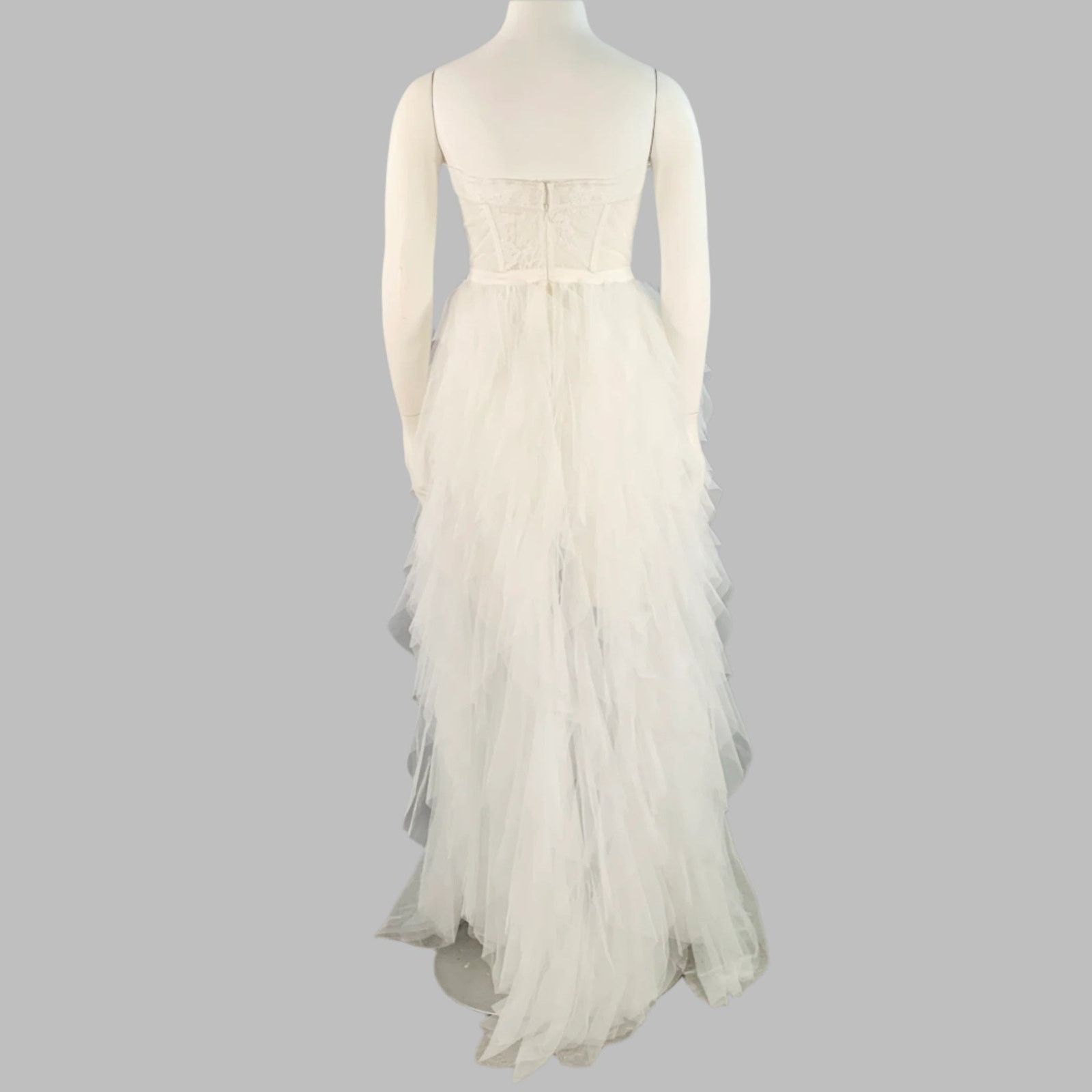 For Love & Lemons White Nylon Ruffled Lace Strapless Corset Dress Size L / US 10 / IT 46 - 4 Thumbnail