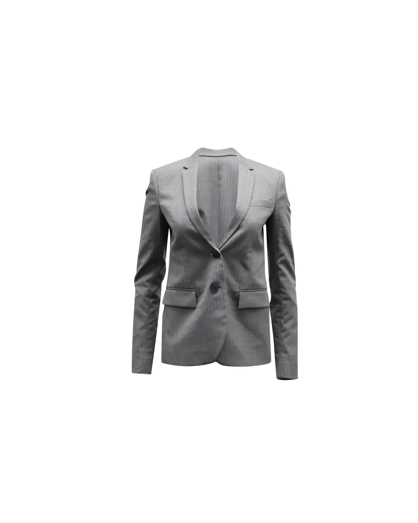 Image of Theory Light Gray Wool-Blend Single-Breasted Suit Jacket in Grey, Women's (Size XS)