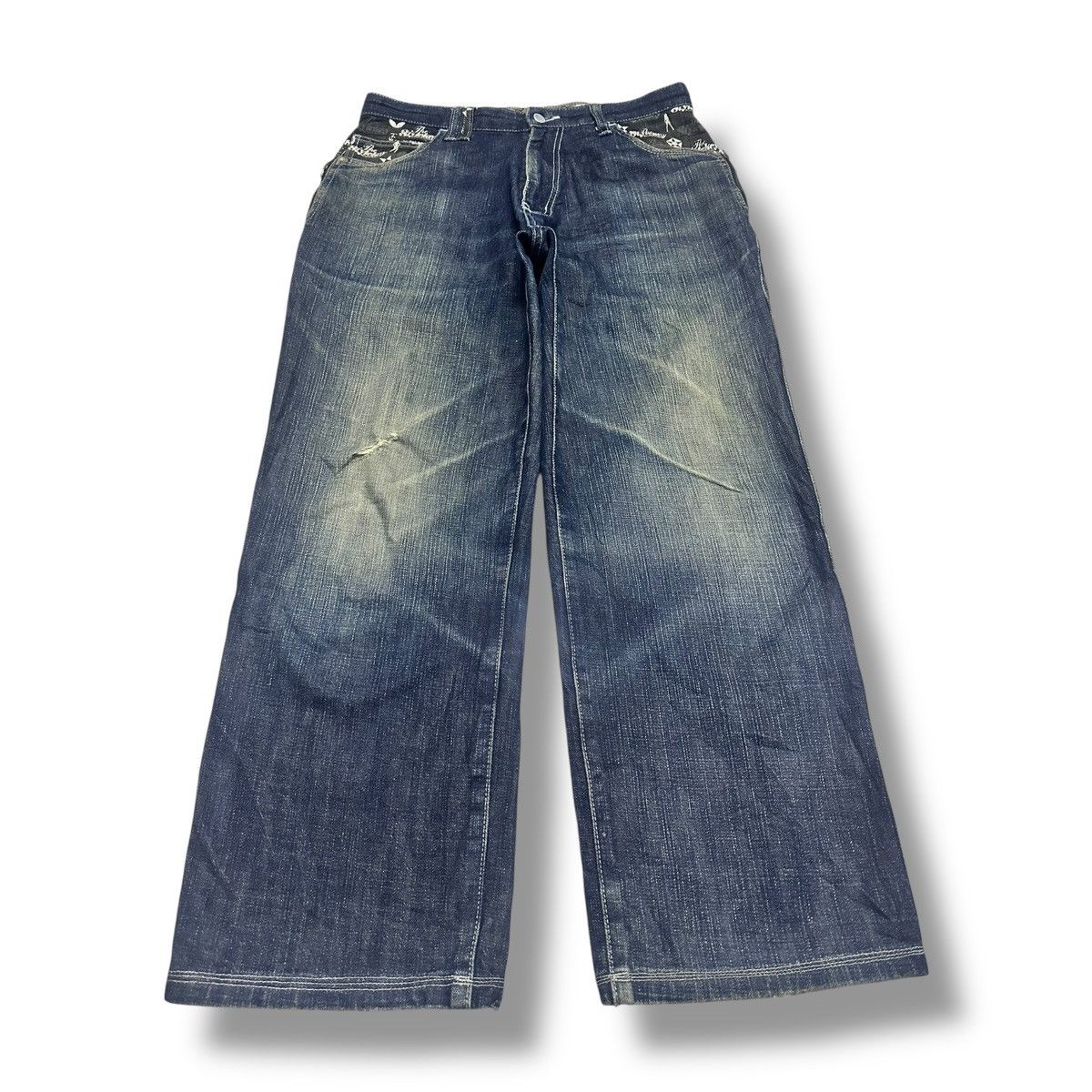 Japanese Brand TheStyleKey Embroidered Vintage Jean Baggy Loose Style Faded Size US 33 - 2 Thumbnail