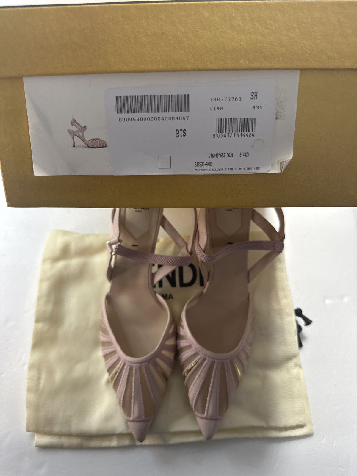 Gucci FENDI leather and mesh high-heeled slingbacks Size US 6.5 Size US 6.5 / IT 36.5 - 3 Thumbnail
