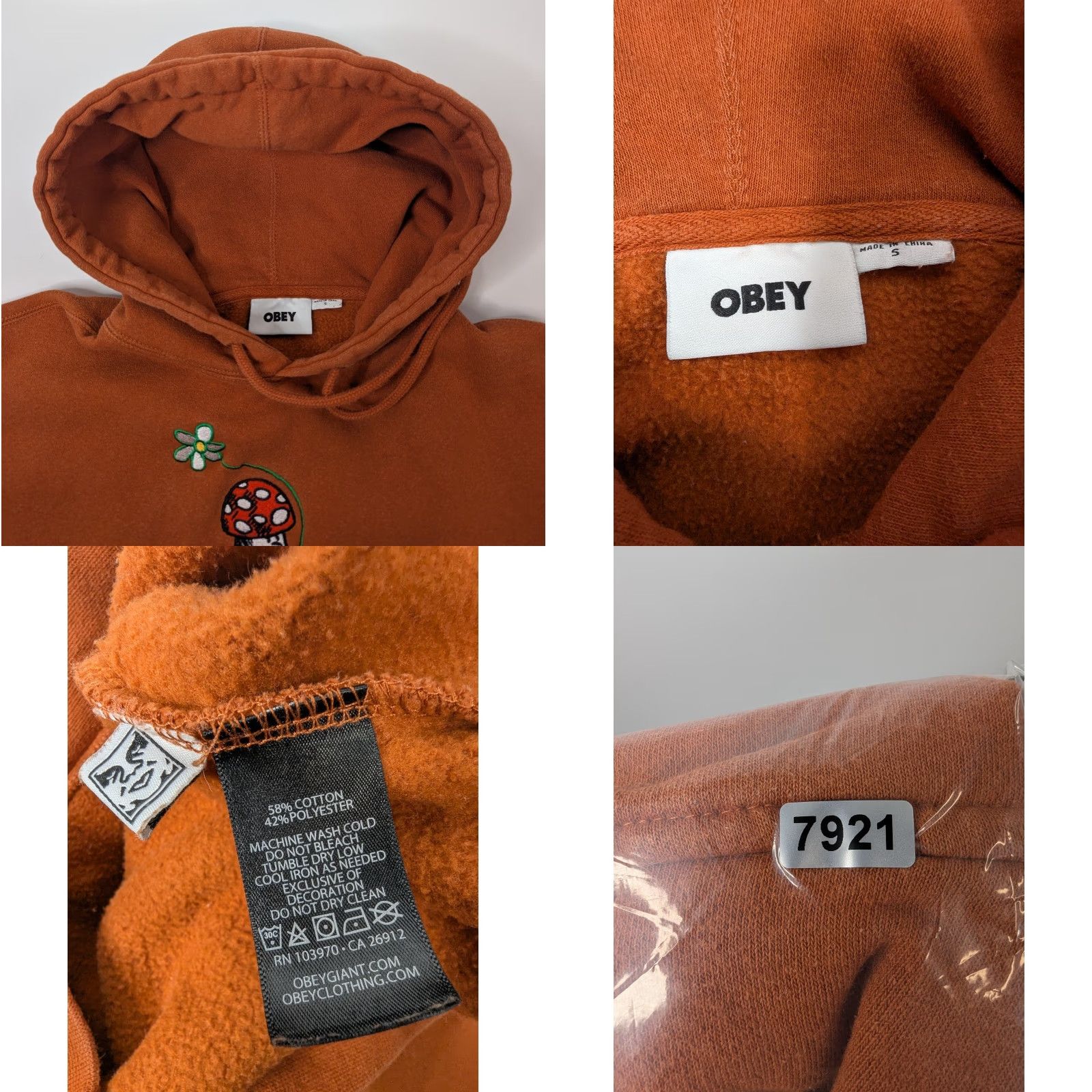 Obey OBEY Flower Embroidered Orange Pullover Hoodie Women’s Size Small Size S / US 4 / IT 40 - 8 Thumbnail