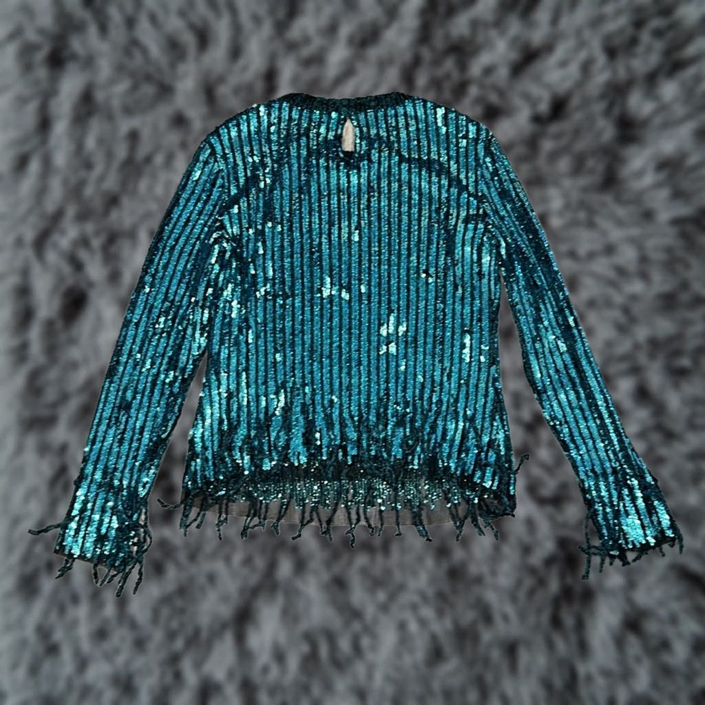Etro ETRO Teal Sequin Fringed Jumper Top - 46 US Womens Regular Size M / US 6-8 / IT 42-44 - 1 Thumbnail