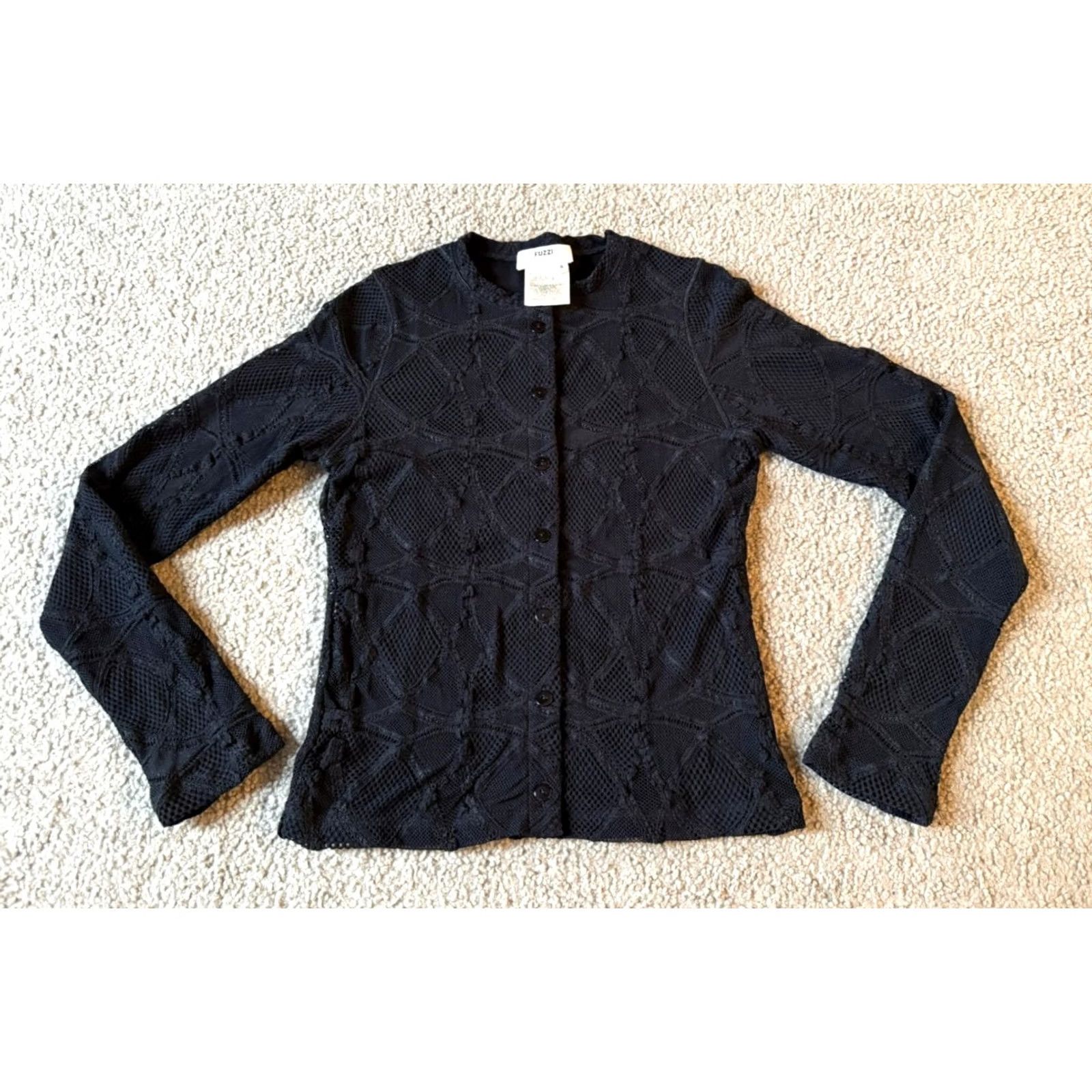 FUZZI VINTAGE Fuzzi Women's Top Shirt Black Lacy Button Front Round Neck Long Sleeve Size S Italy Size S / US 4 / IT 40 - 2 Thumbnail