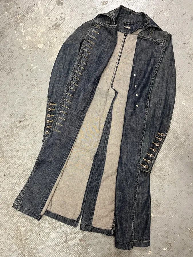 Vintage FW2002 Plein Sud Asymmetrical Buttoned Long Denim Jacket Size M / US 6-8 / IT 42-44 - 5 Thumbnail