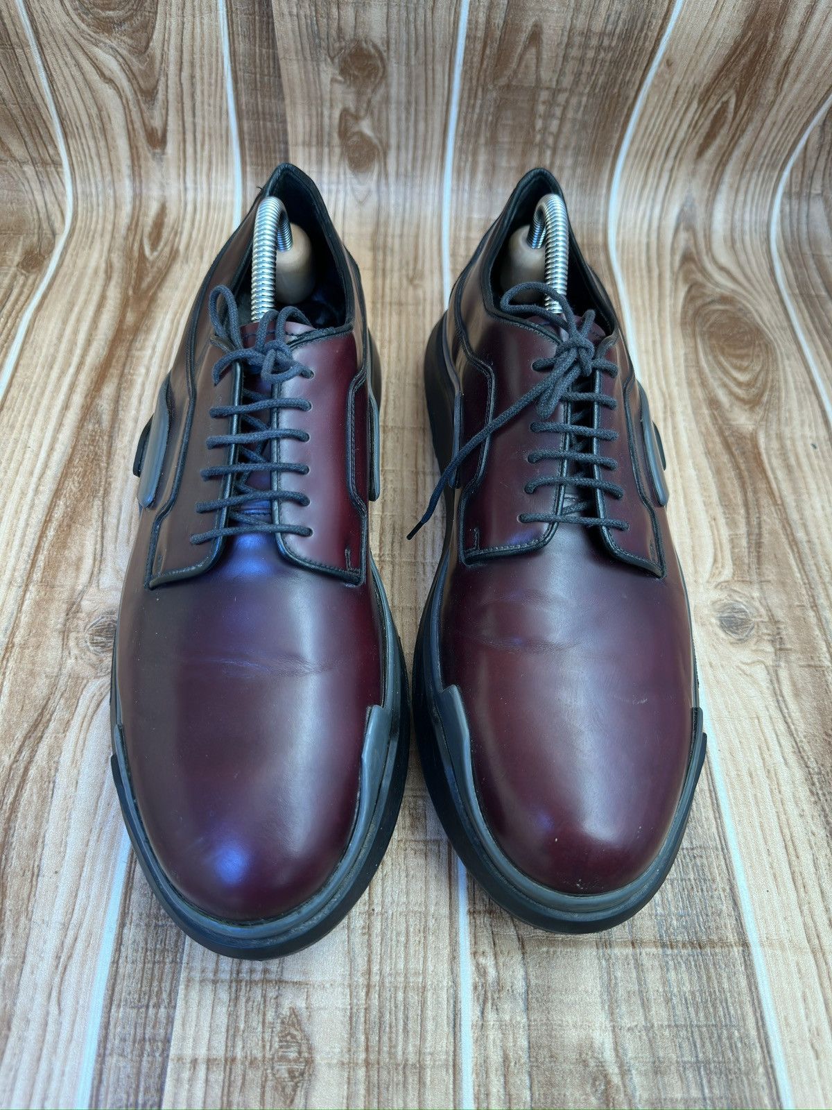Prada AW15 Runway 2EG129 Show Wave Burgundy Derby Shoes Size US 10 / EU 43 - 2 Thumbnail