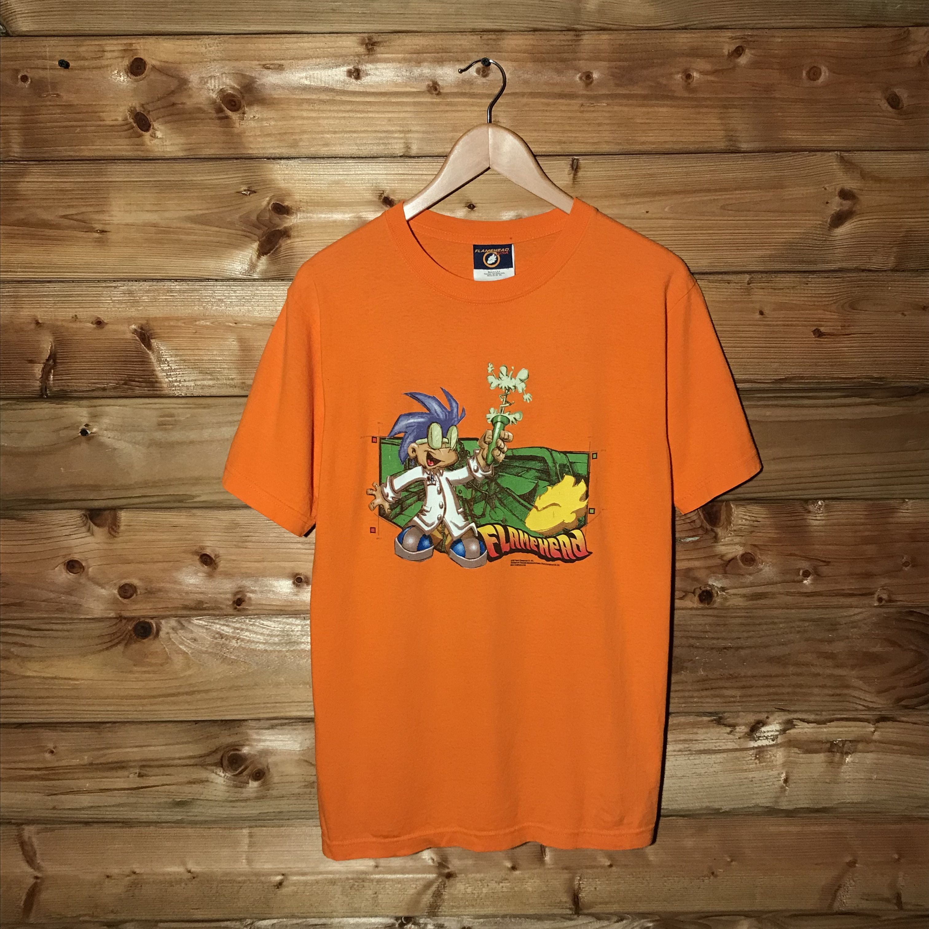 image of Cartoon Network x Jnco 2001 Flamehead Usa By Jnco Mad Scientist Comic T Shirt in Orange (Size Large