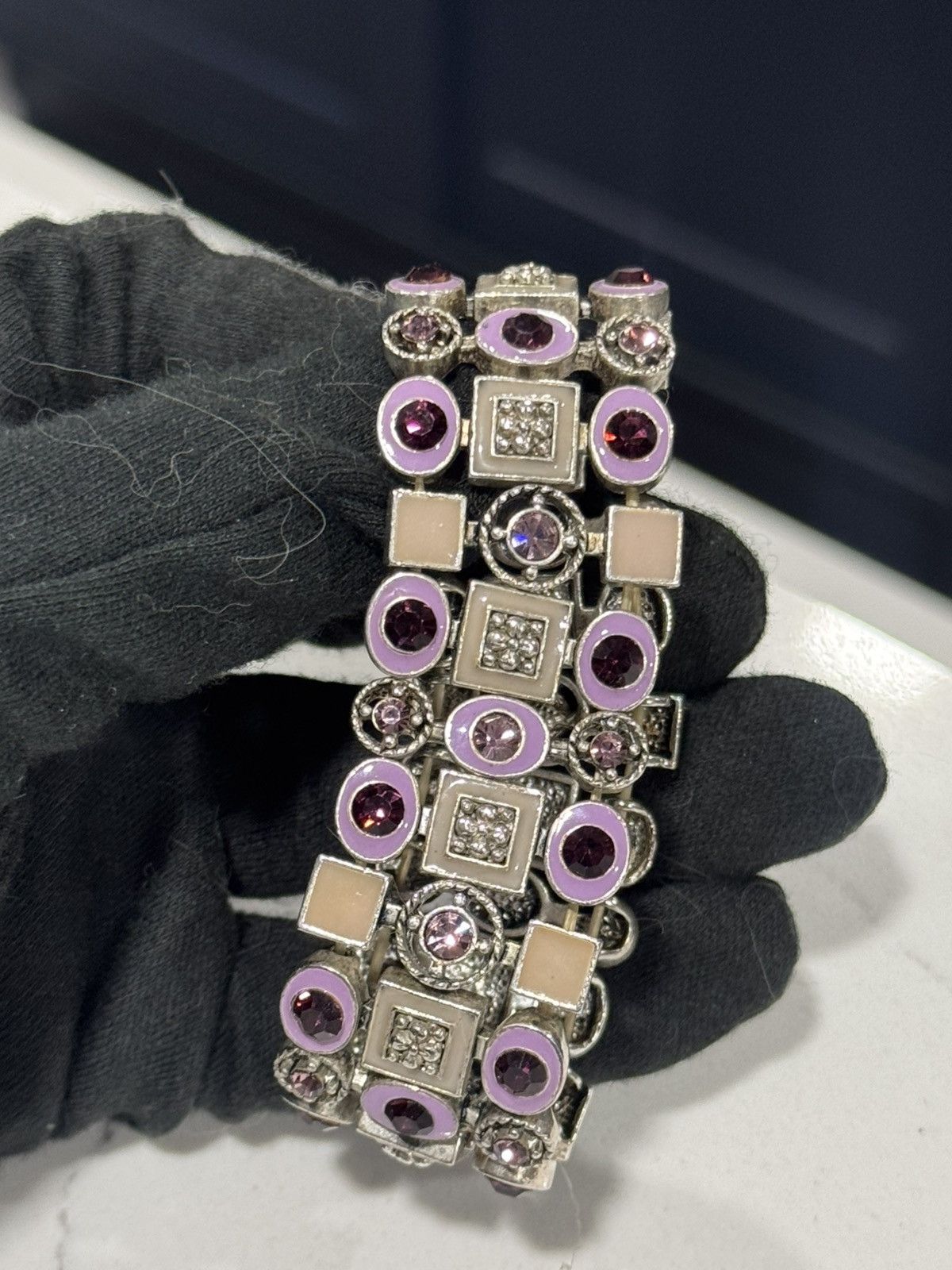 Jewelry Vintage Silver Plated Jewelry with purple enamel and stones Size ONE SIZE - 16 Thumbnail