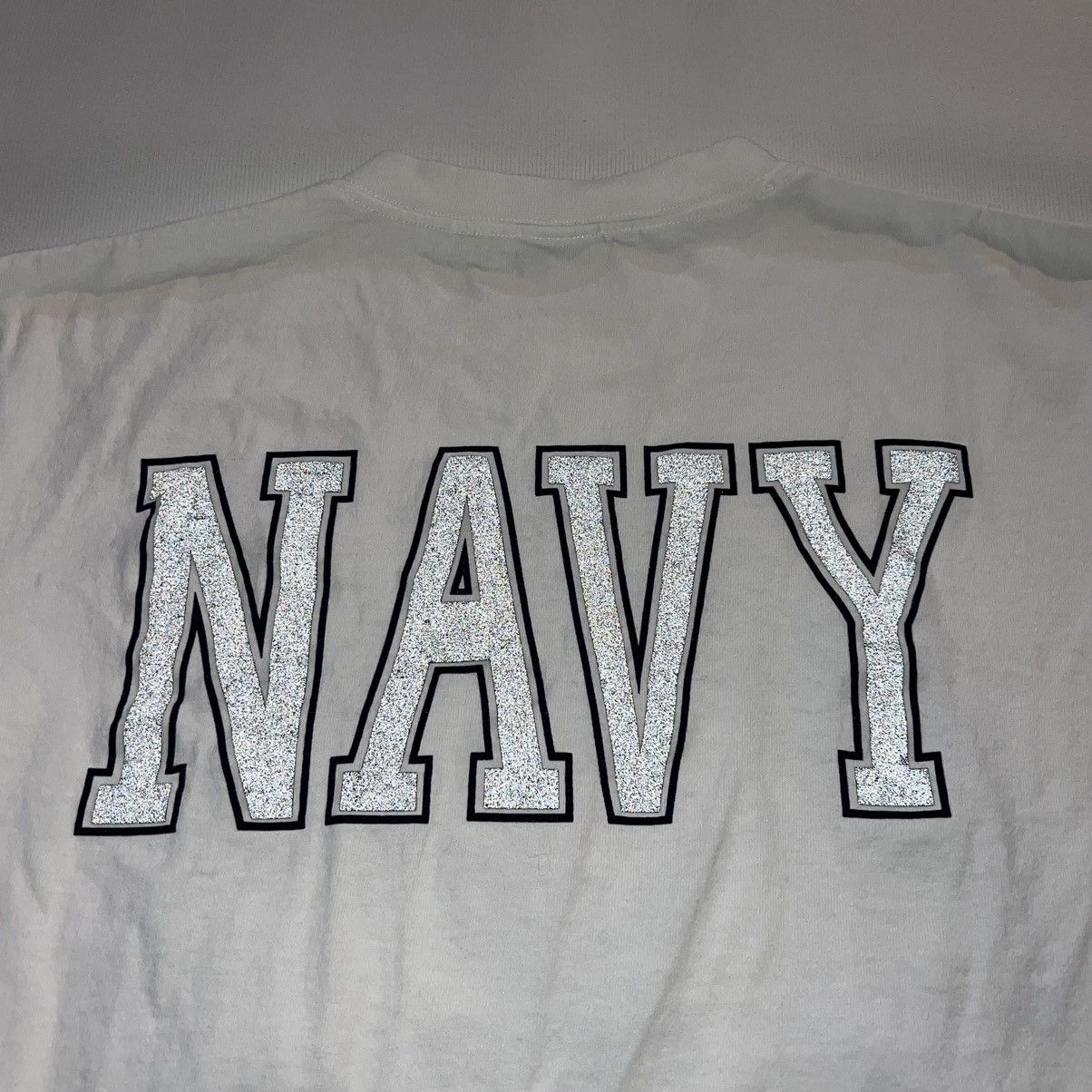 Vintage Navy Tee Shirt White Double Sided Reflective Logo Military Size US M / EU 48-50 / 2 - 14 Thumbnail