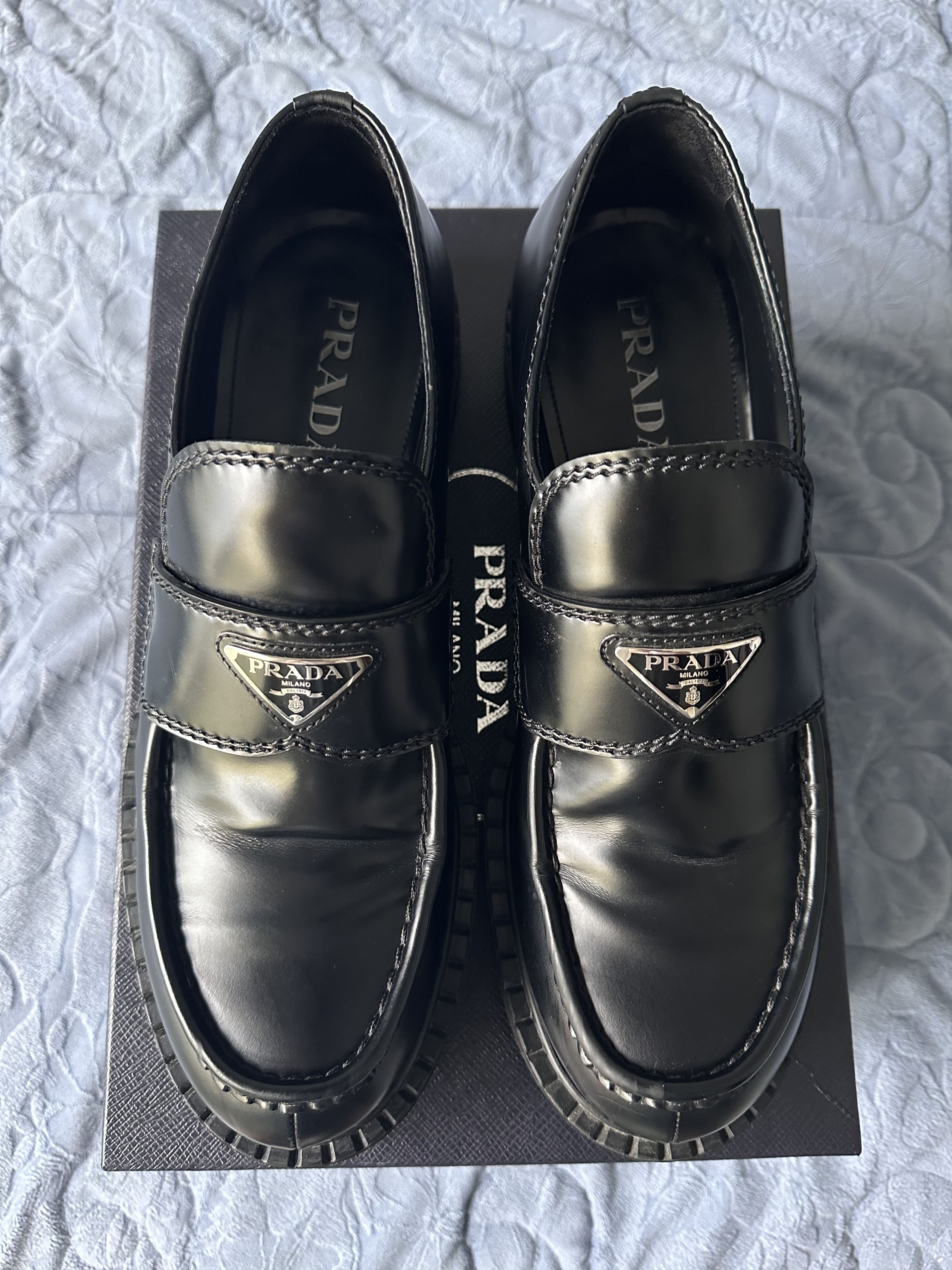 Prada Chocolate Brushed Leather Loafers